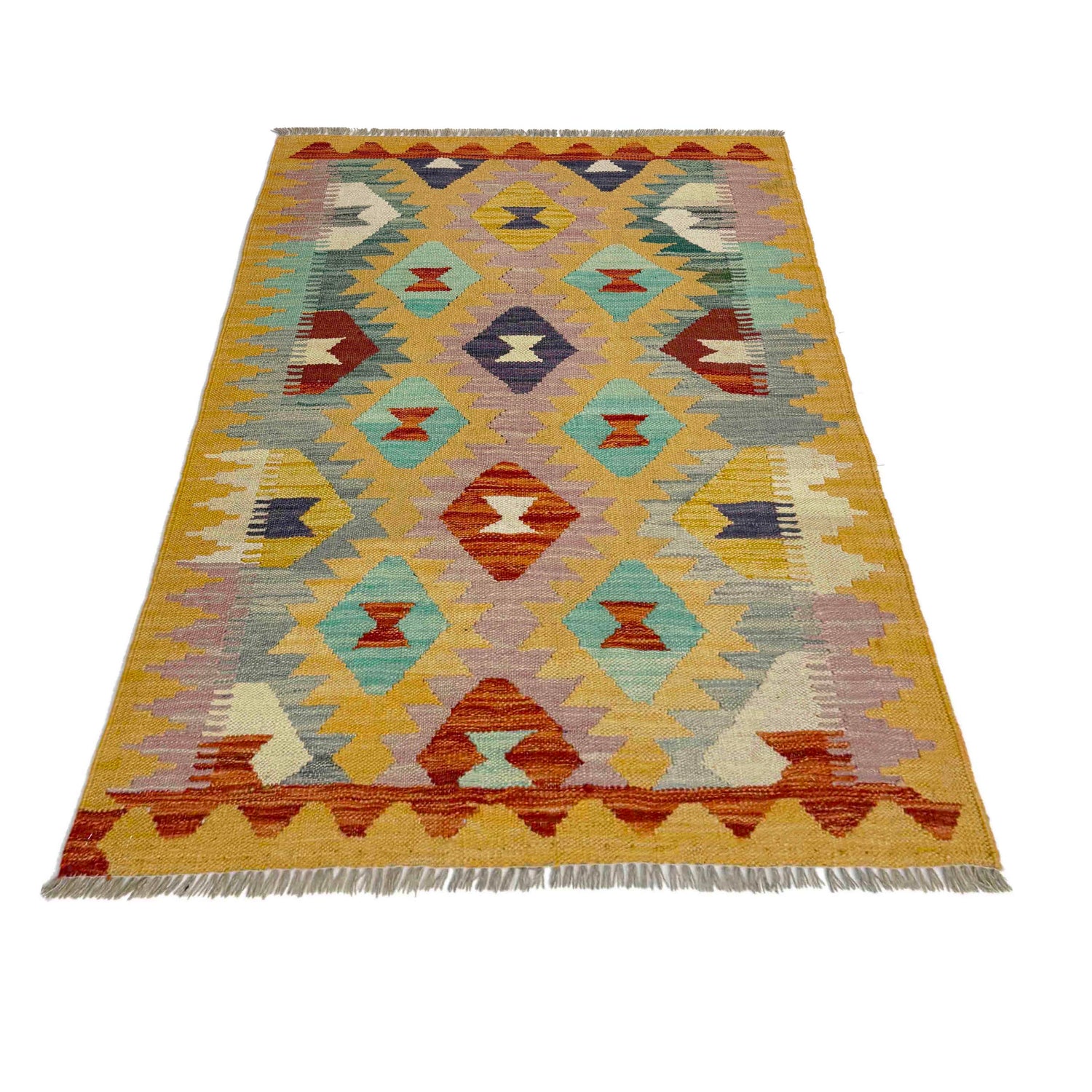 Hand Woven Wool Kelim 2' 10" x 4' 2" ft / 87 x 127 cm - No. Y39377