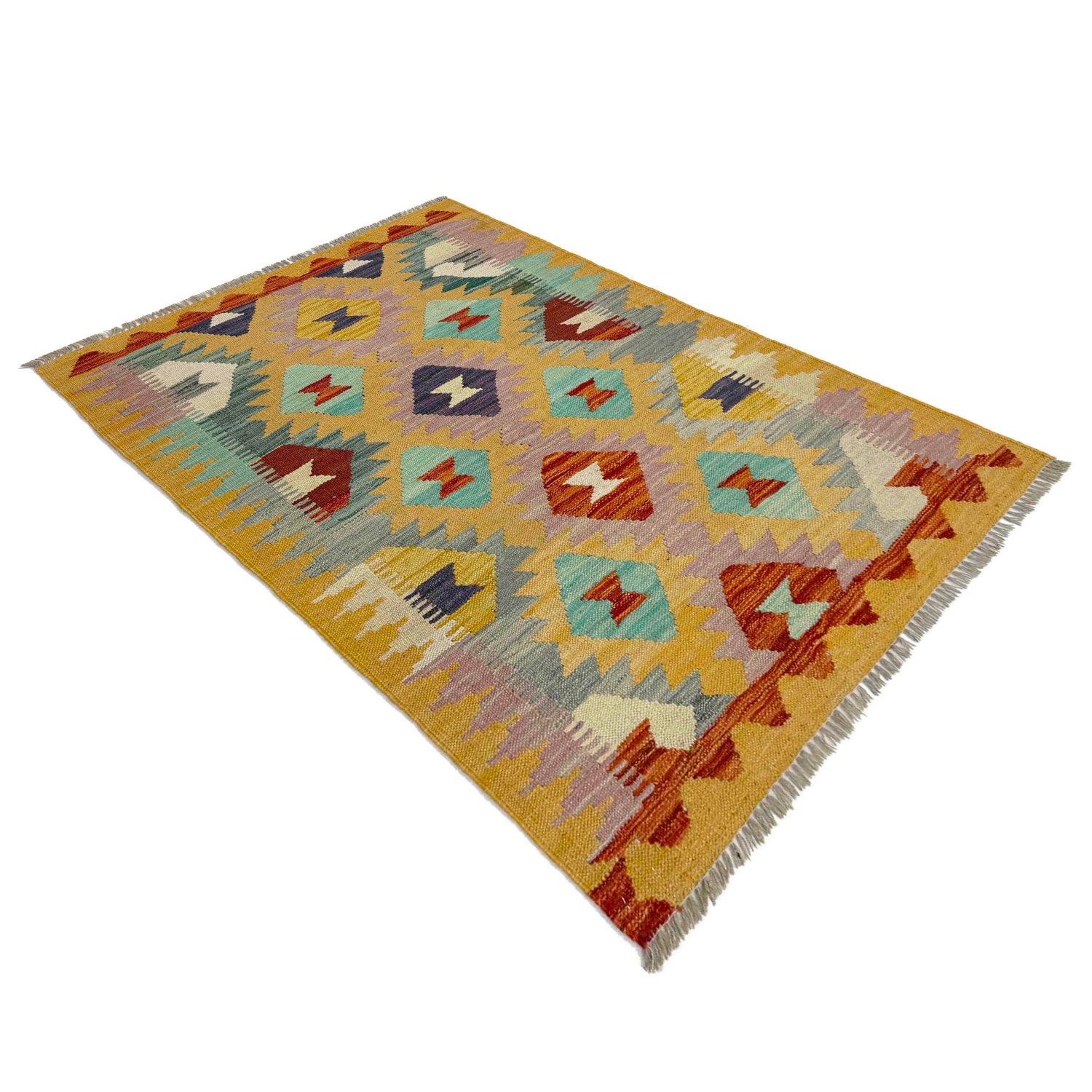 Hand Woven Wool Kelim 2' 10" x 4' 2" ft / 87 x 127 cm - No. Y39377