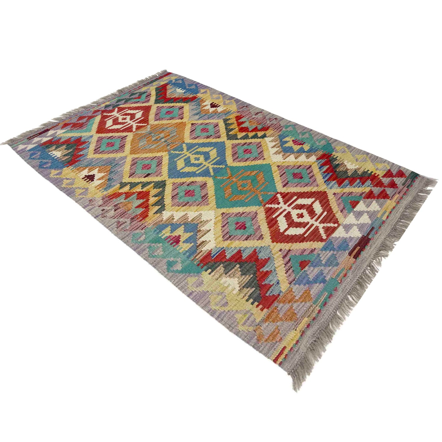 Handmade Turkish Design Wool Kilim 2' 7" x 4' 3" ft / 79 x 129 cm - No. Y39381