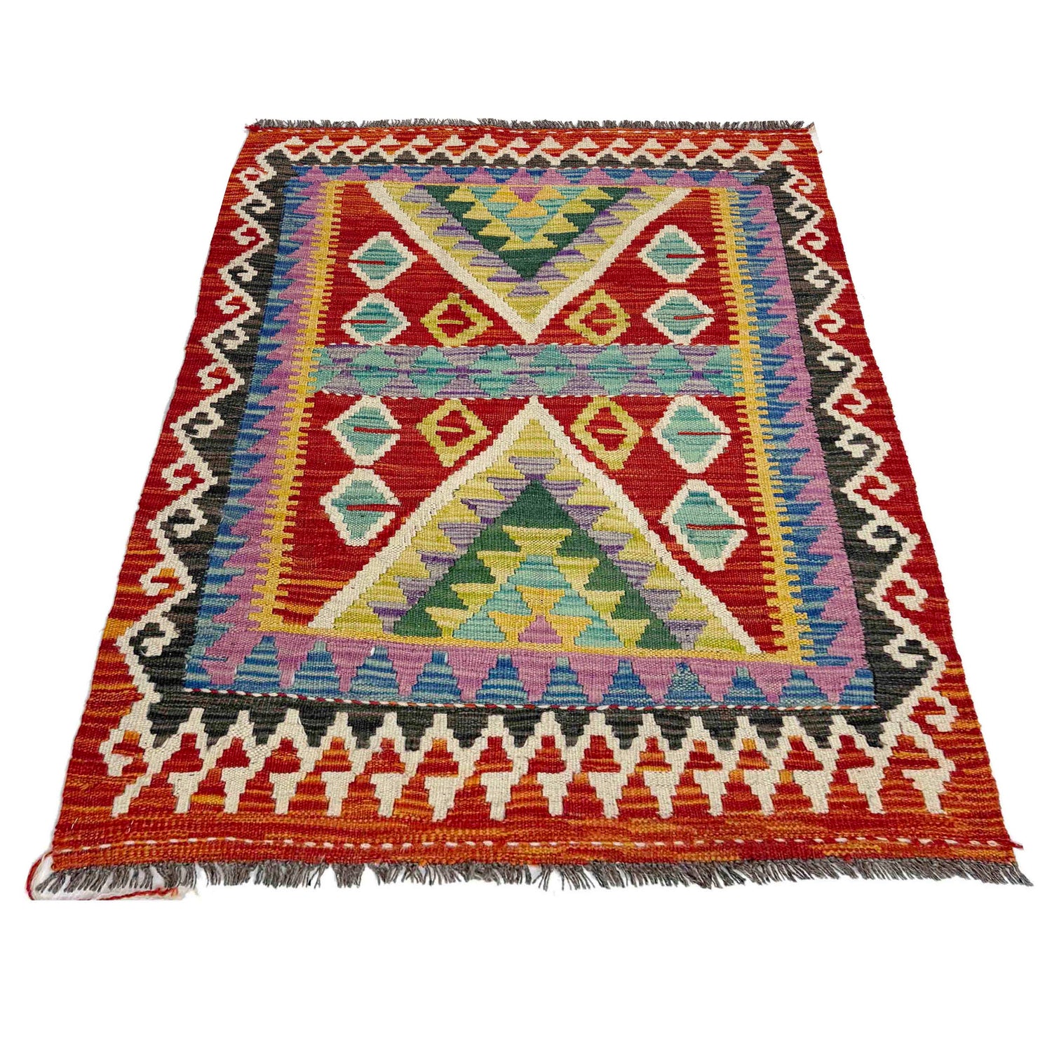 Hand Knotted Flatweave Kilim 2' 9" x 3' 11" ft / 85 x 120 cm - No. Y39386
