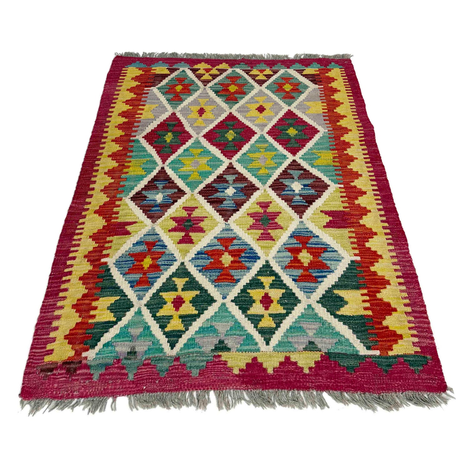 Multi Color ful Flat-Weave Wool Kilim 2' 9" x 3' 7" ft / 84 x 110 cm - No. Y39392