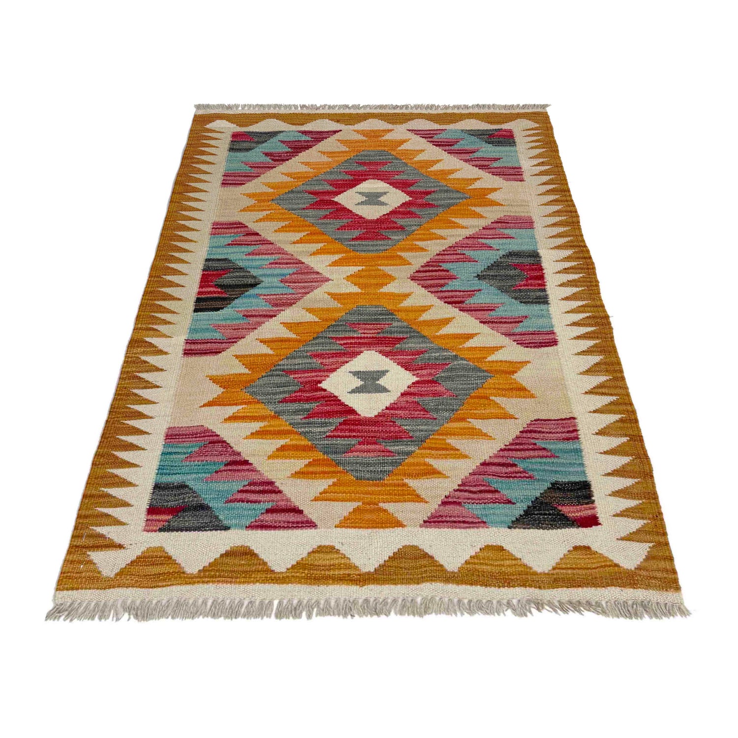Multi Color ful Flat-Weave Wool Kilim 2' 7" x 3' 10" ft / 78 x 118 cm - No. Y39393
