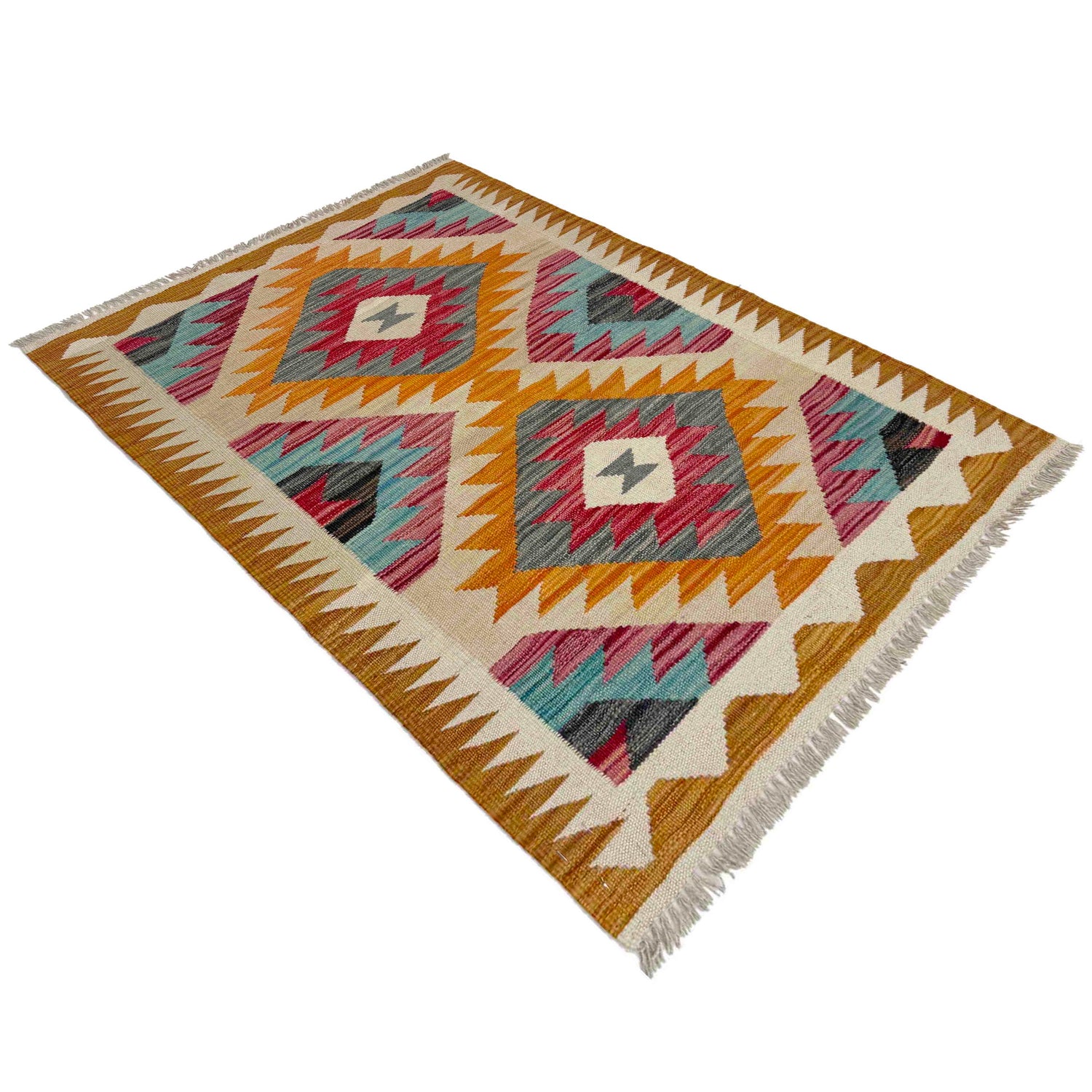 Multi Color ful Flat-Weave Wool Kilim 2' 7" x 3' 10" ft / 78 x 118 cm - No. Y39393