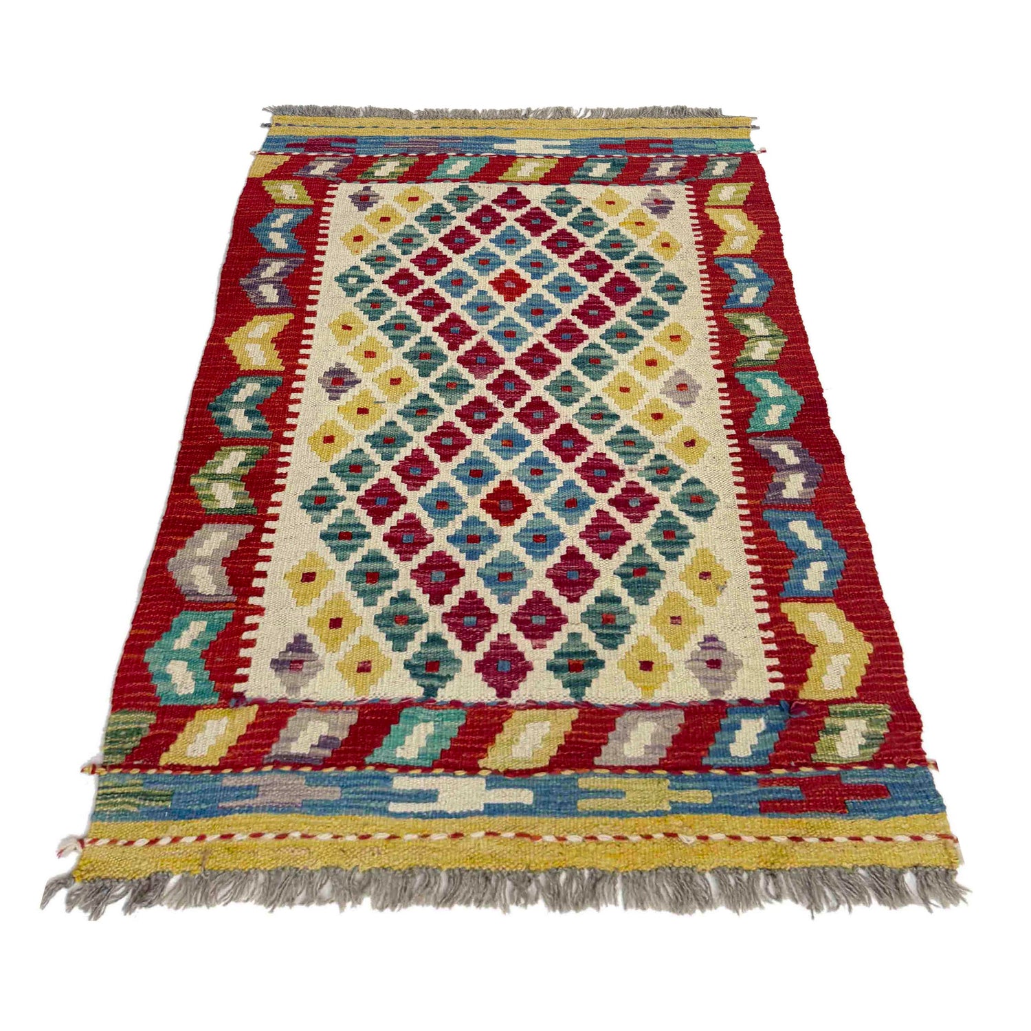 Hand Knotted Afghan Style Kilim 2' 7" x 4' 0" ft / 79 x 122 cm - No. Y39396