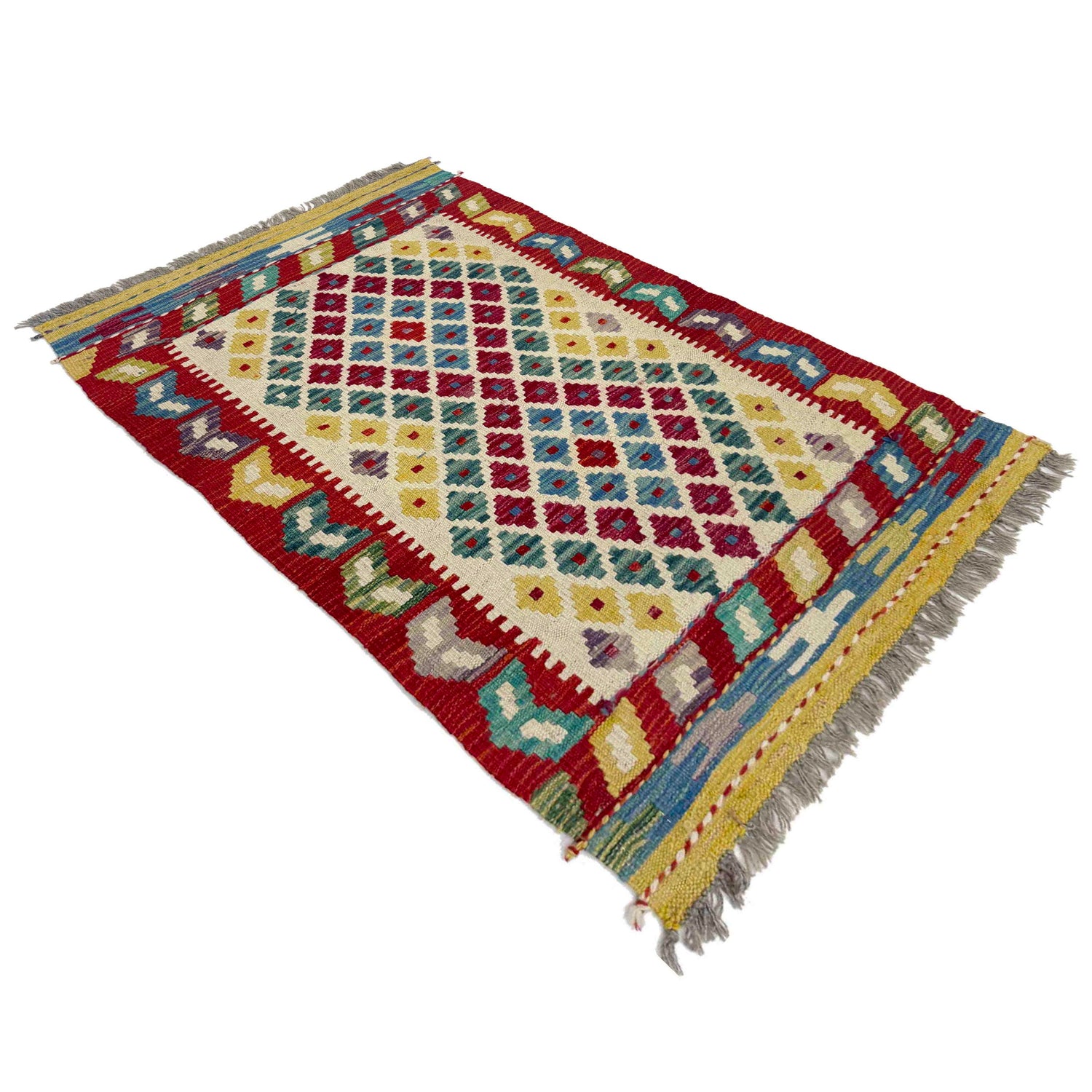 Hand Knotted Afghan Style Kilim 2' 7" x 4' 0" ft / 79 x 122 cm - No. Y39396