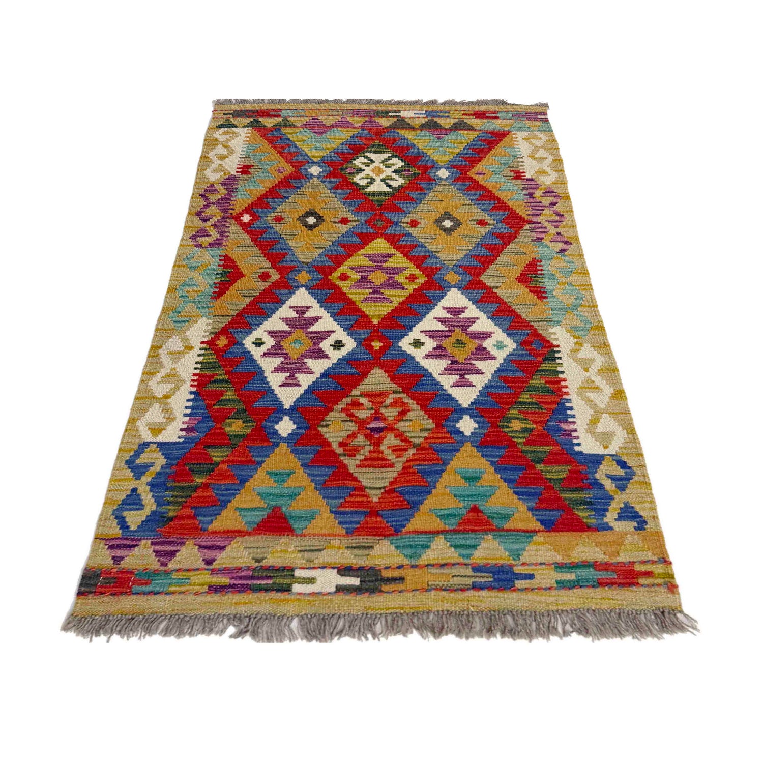 Hand Woven Wool Kelim 2' 7" x 4' 4" ft / 80 x 132 cm - No. Y39399