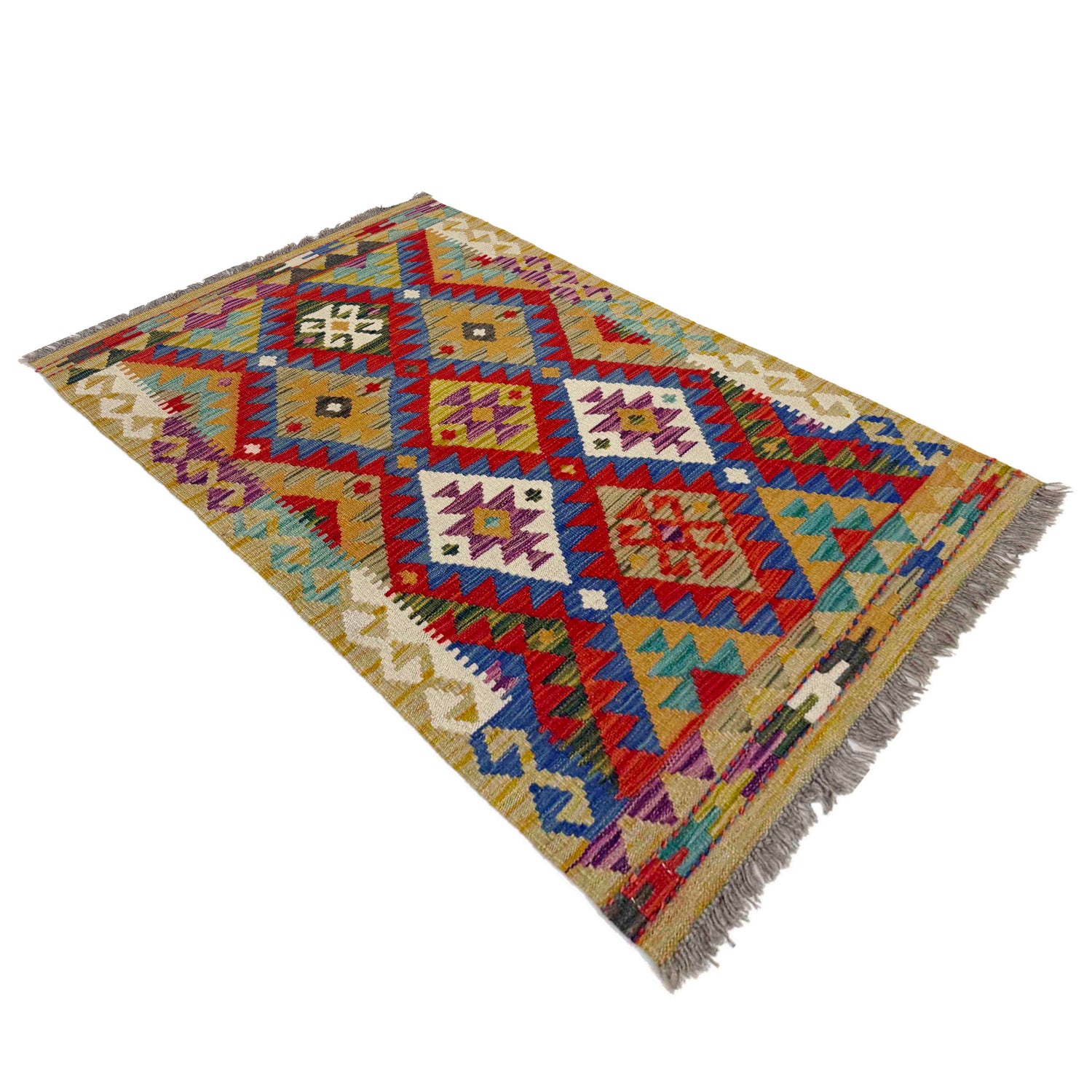 Hand Woven Wool Kelim 2' 7" x 4' 4" ft / 80 x 132 cm - No. Y39399