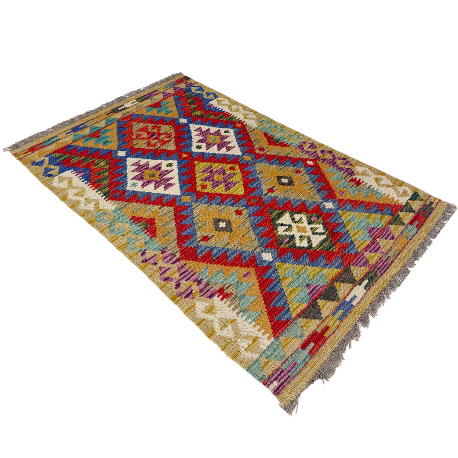 Hand Woven Wool Kelim 2' 7" x 4' 4" ft / 80 x 132 cm - No. Y39399
