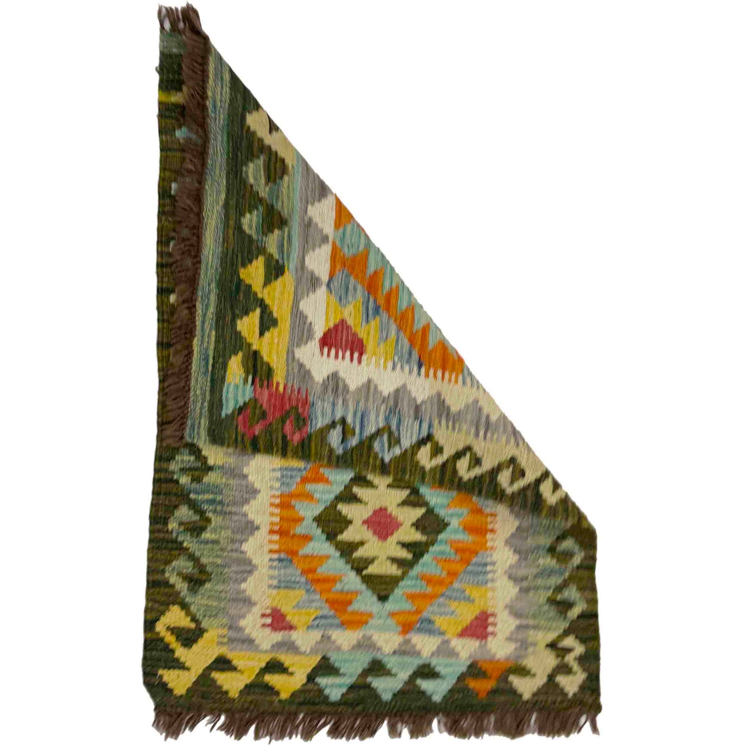 Multi Color ful Flat-Weave Wool Kilim 2' 0" x 2' 9" ft / 60 x 85 cm - No. Y39426