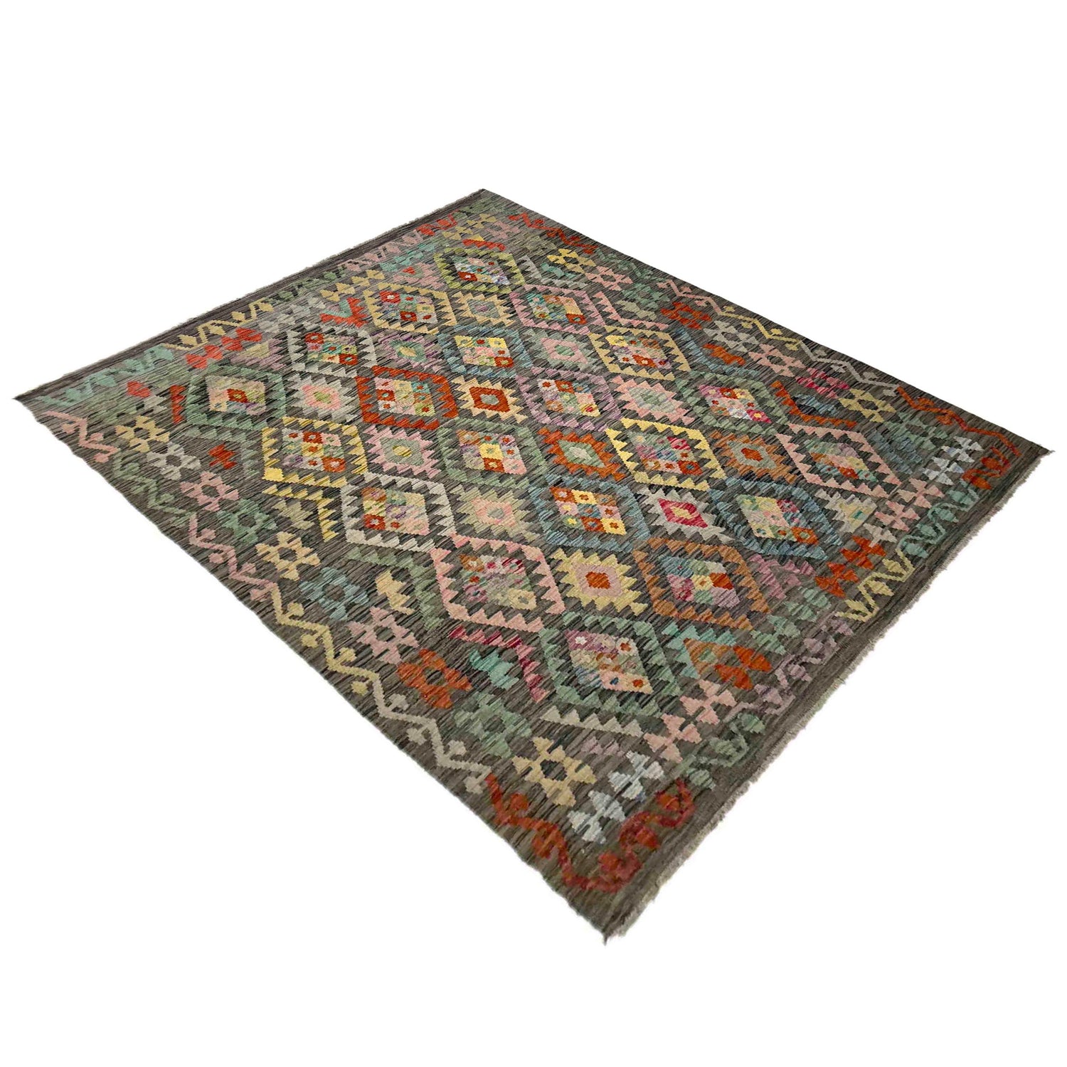 Hand Knotted Afghan Style Kilim 6' 0" x 7' 8" ft / 183 x 233 cm - No. Y39437