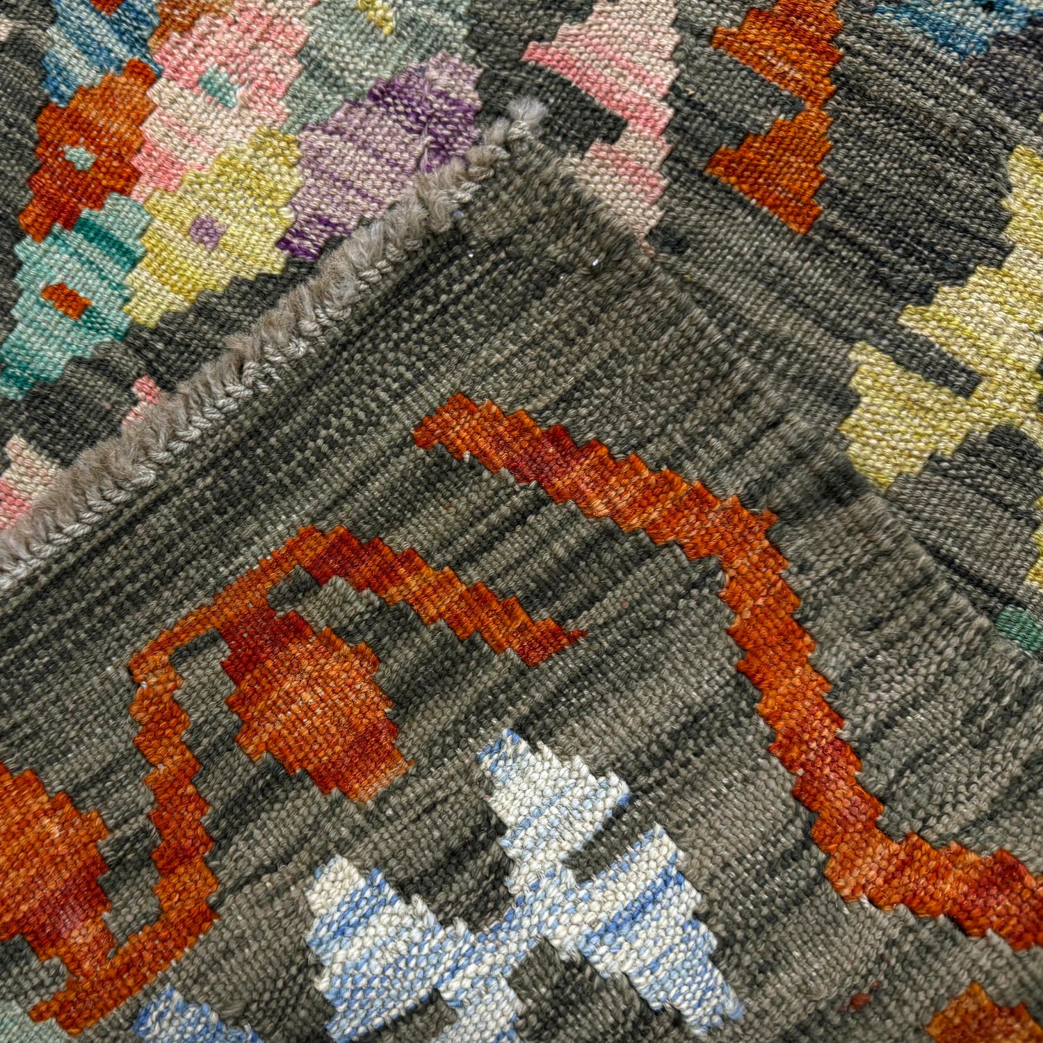 Hand Knotted Afghan Style Kilim 6' 0" x 7' 8" ft / 183 x 233 cm - No. Y39437