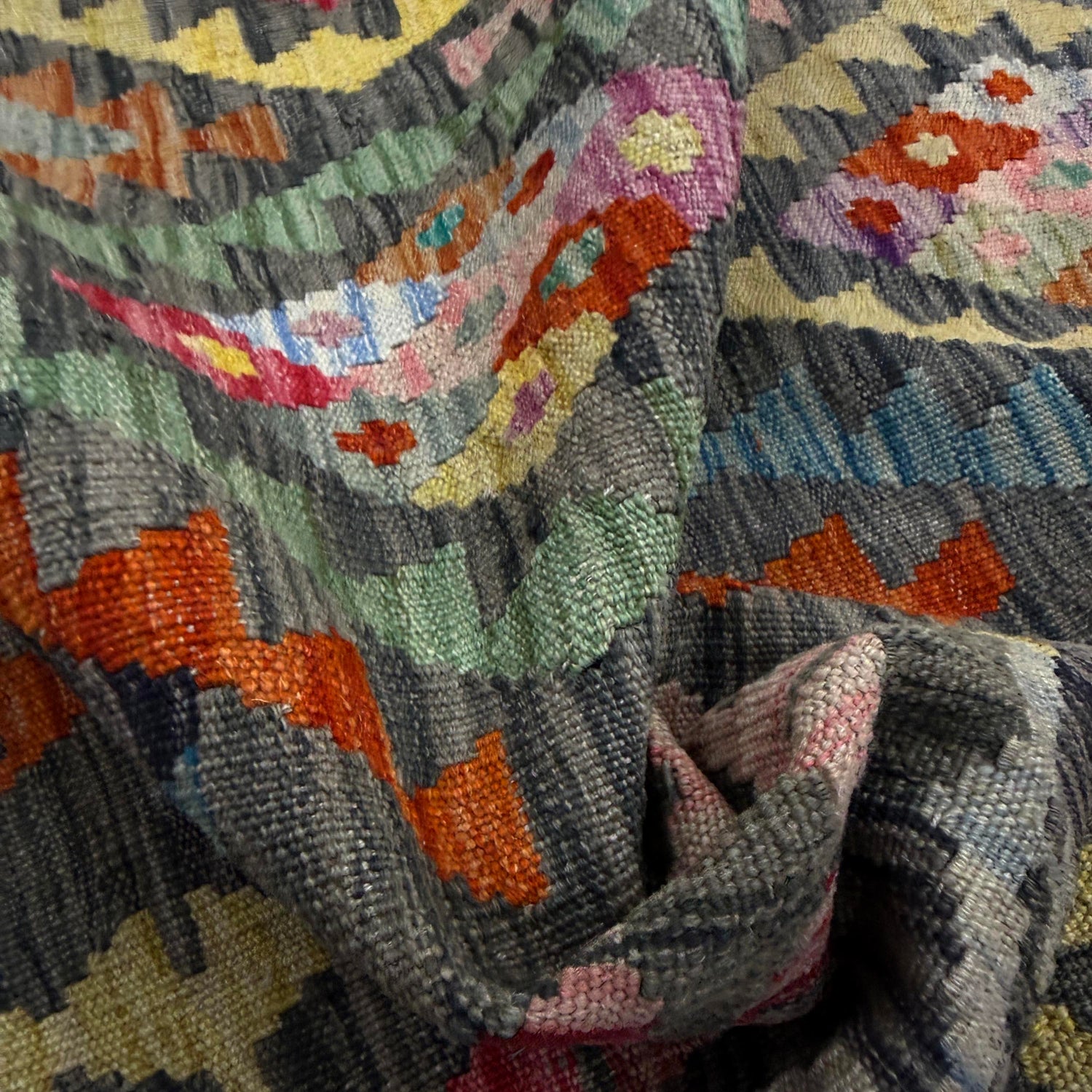 Hand Knotted Afghan Style Kilim 6' 0" x 7' 8" ft / 183 x 233 cm - No. Y39437
