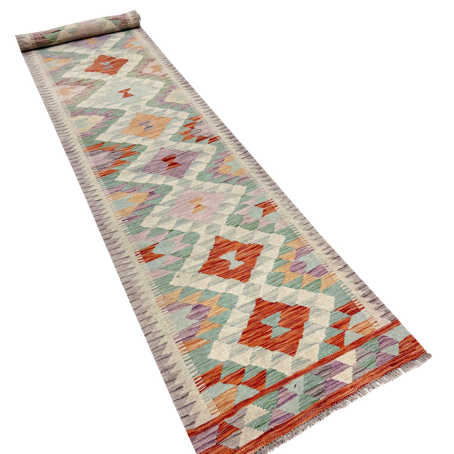 Hand Woven Wool Kelim Runner 2' 7" x 15' 11" ft / 80 x 486 cm - No. Y39440