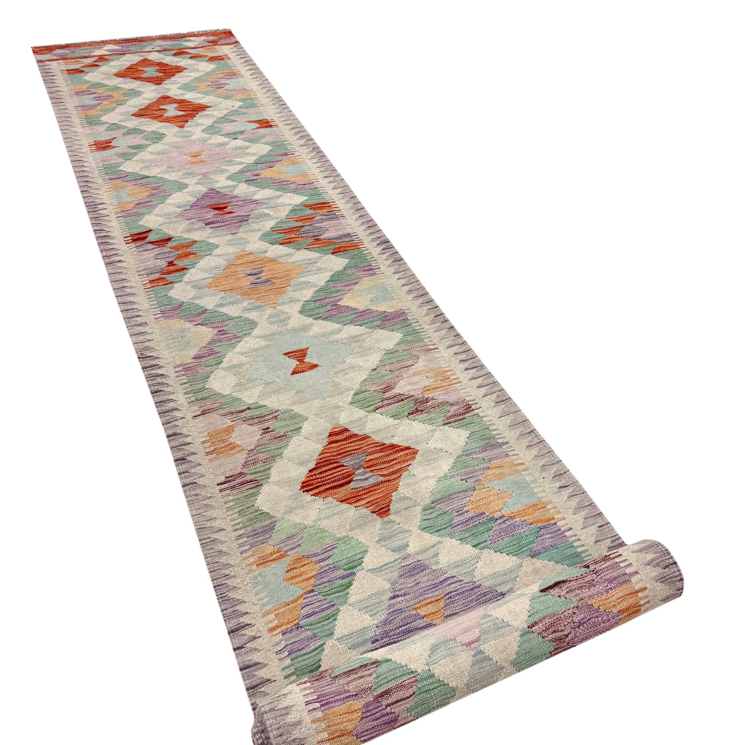 Hand Woven Wool Kelim Runner 2' 7" x 15' 11" ft / 80 x 486 cm - No. Y39440