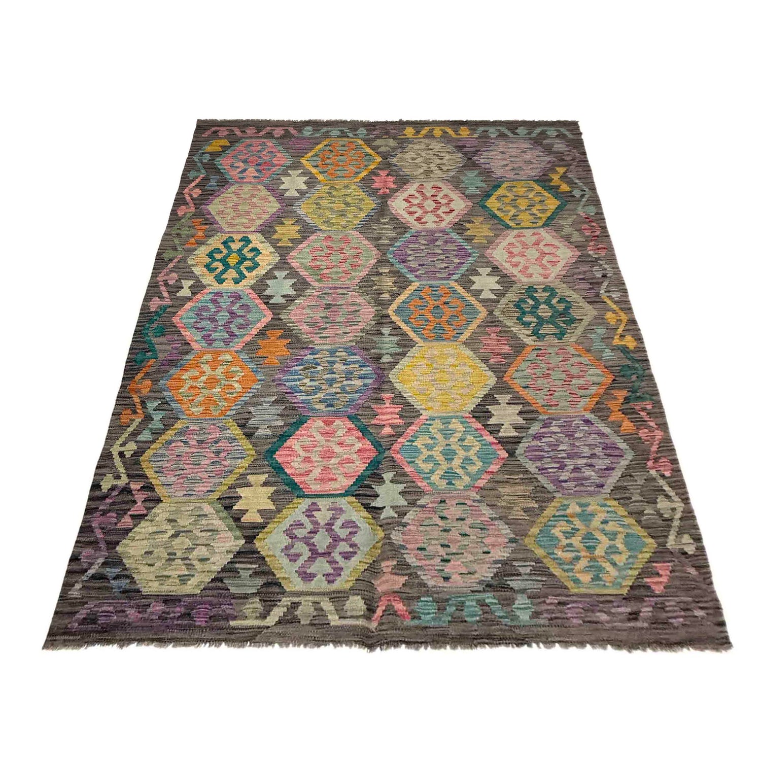 Hand Woven Wool Kelim 5' 9" x 8' 1" ft / 176 x 246 cm - No. Y39443
