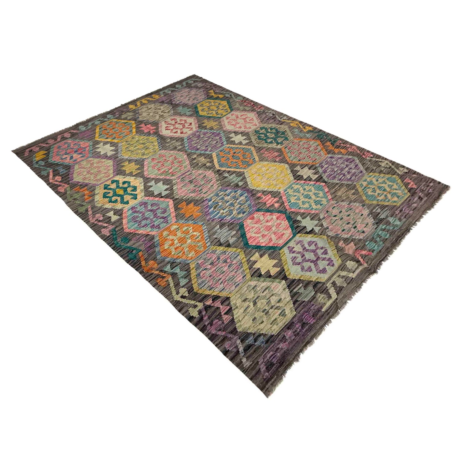 Hand Woven Wool Kelim 5' 9" x 8' 1" ft / 176 x 246 cm - No. Y39443