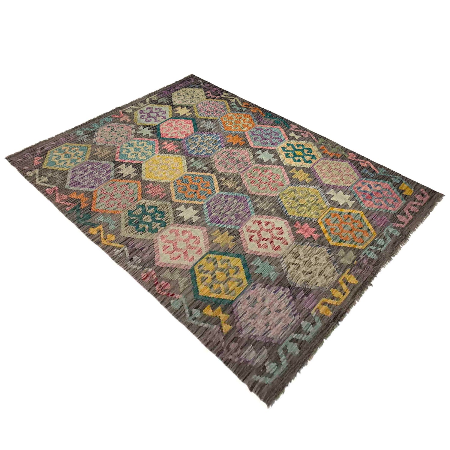 Hand Woven Wool Kelim 5' 9" x 8' 1" ft / 176 x 246 cm - No. Y39443