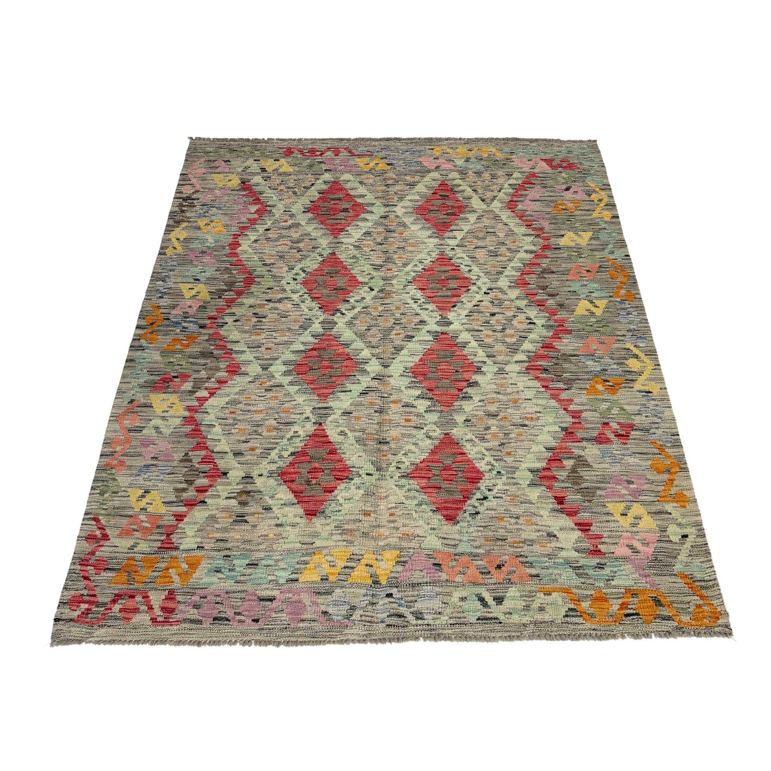 Hand Woven Wool Kelim 5' 1" x 6' 6" ft / 155 x 198 cm - No. Y39444
