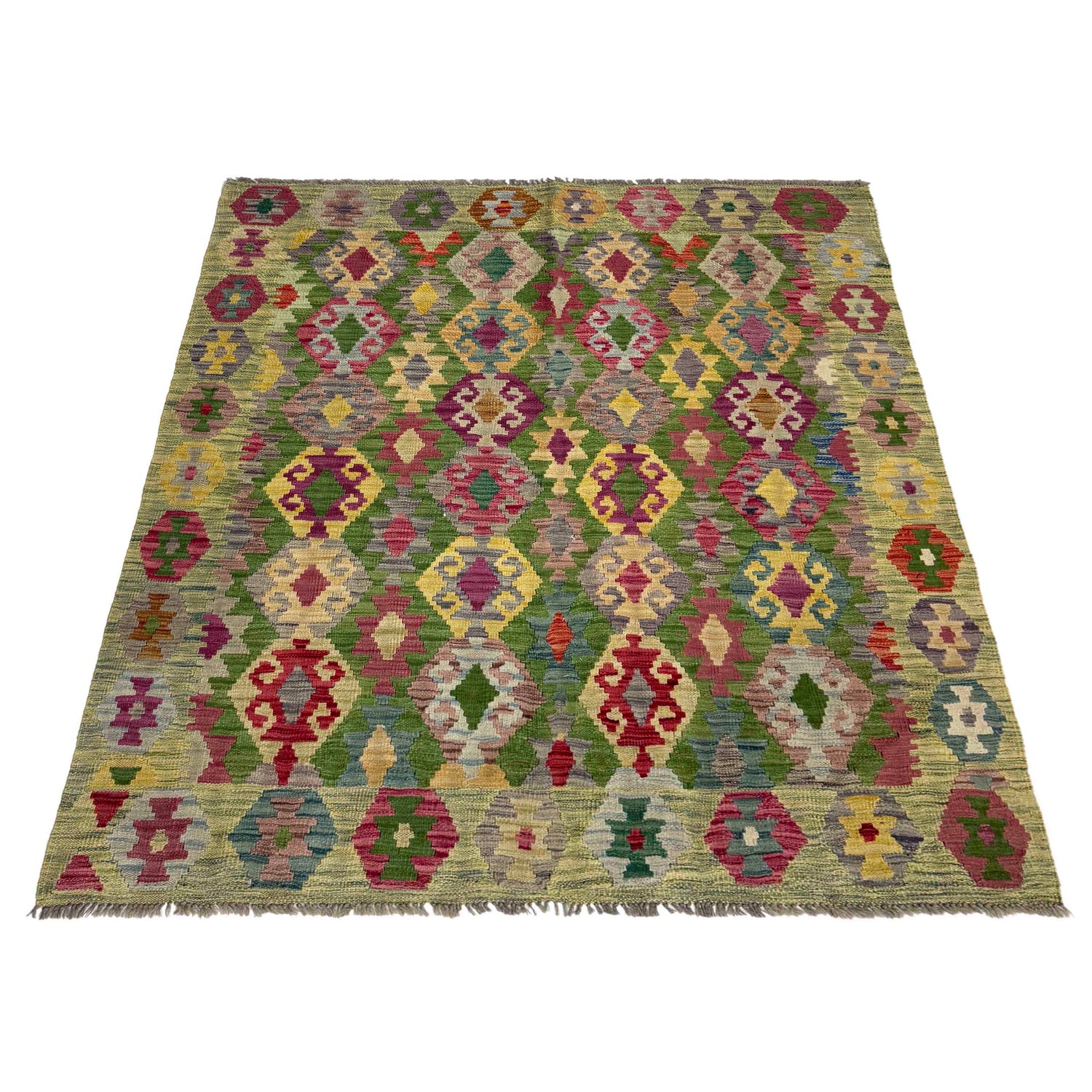 Handmade Turkish Design Wool Kilim 5' 3" x 6' 7" ft / 159 x 201 cm - No. Y39447