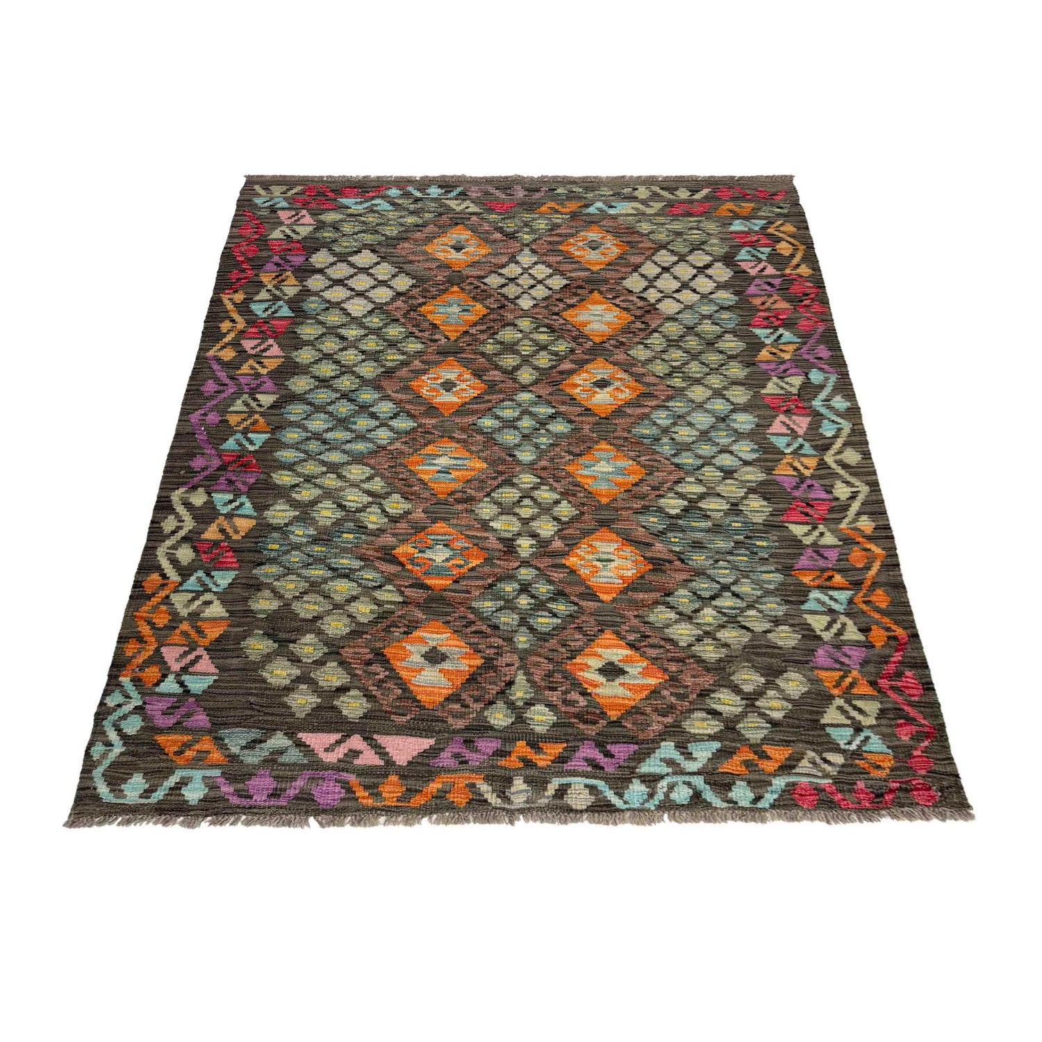 Hand Woven Wool Kelim 4' 3" x 5' 10" ft / 130 x 179 cm - No. Y39451