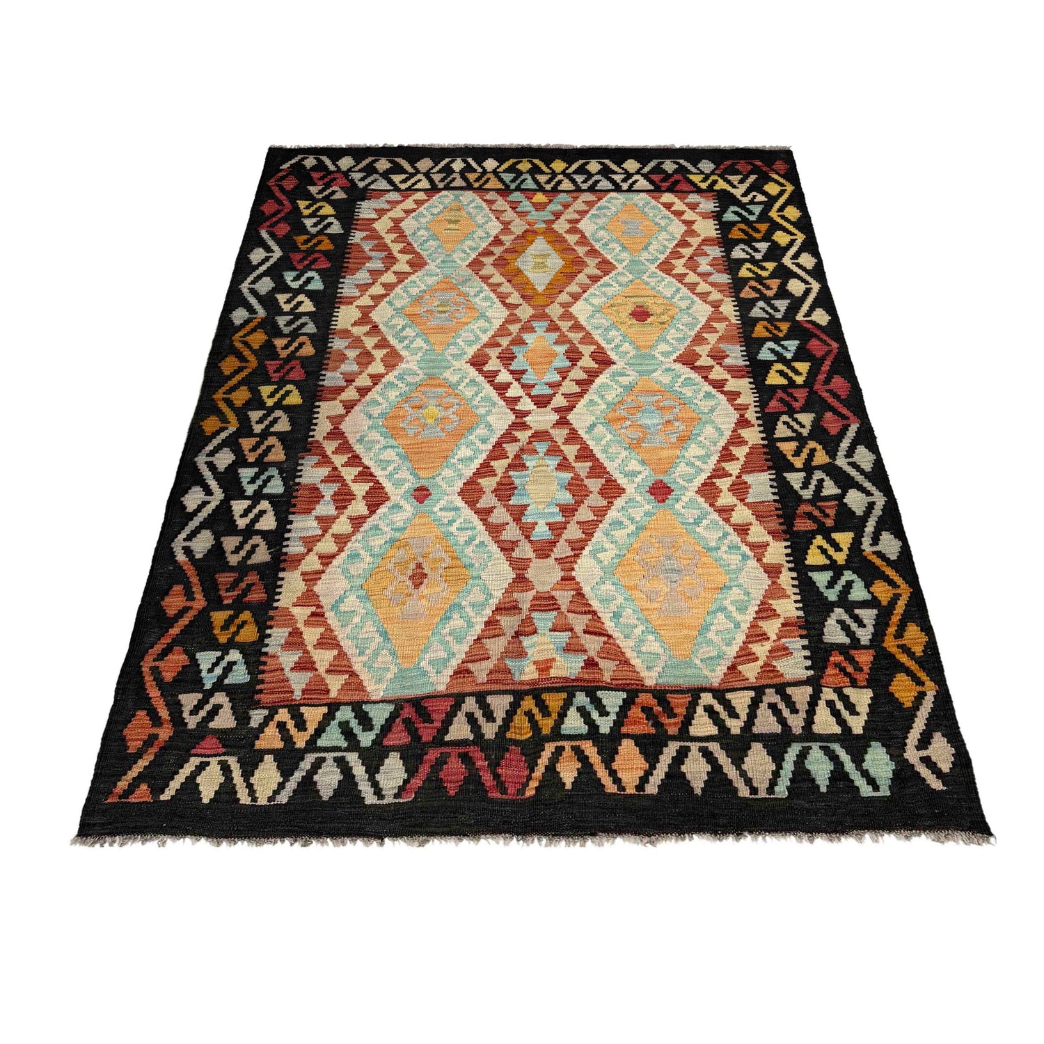 Handmade Turkish Design Wool Kilim 4' 2" x 6' 2" ft / 127 x 189 cm - No. Y39452