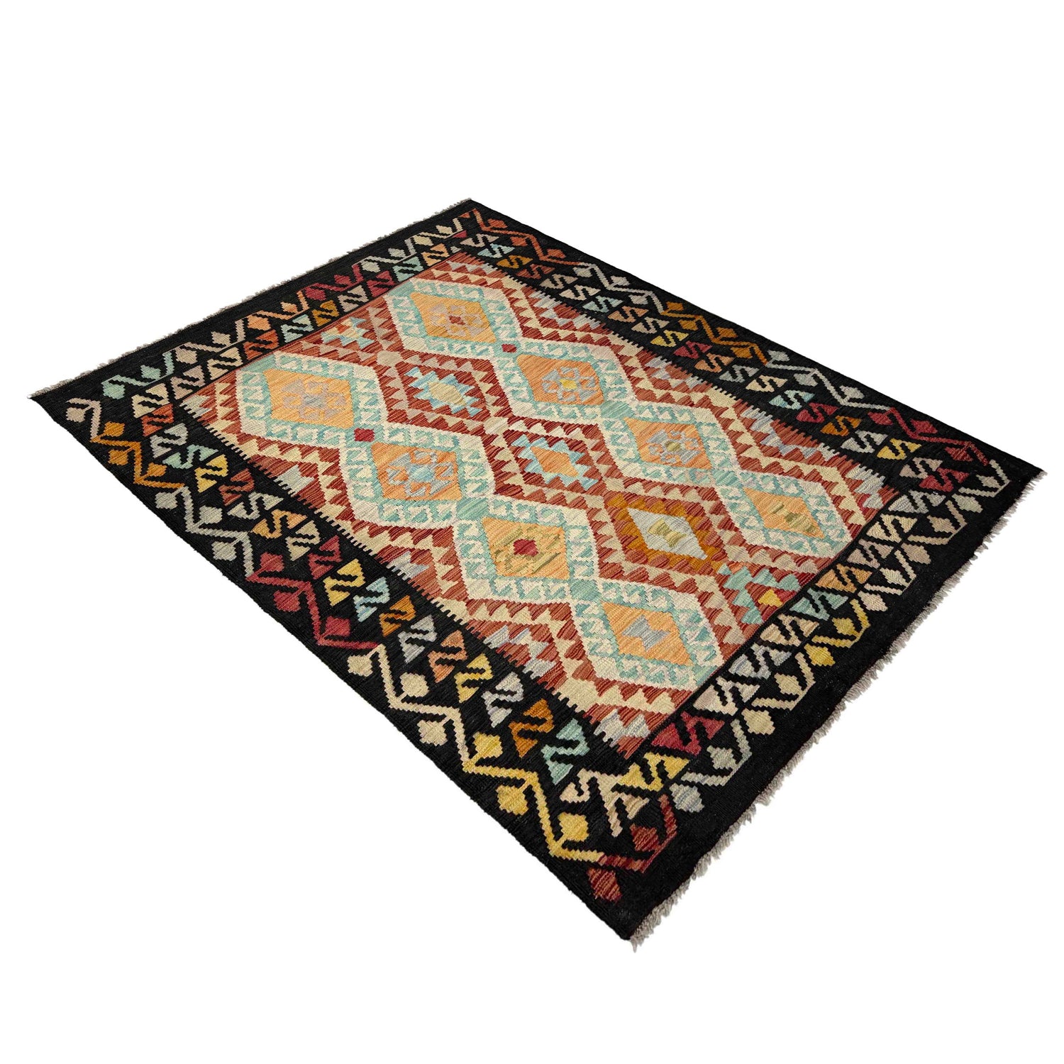 Handmade Turkish Design Wool Kilim 4' 2" x 6' 2" ft / 127 x 189 cm - No. Y39452
