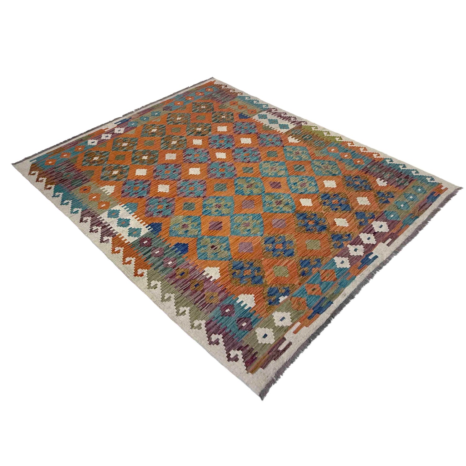 Handmade Afghan Vegetable Kilim 5' 11" x 7' 7" ft / 180 x 231 cm - No. Y39461