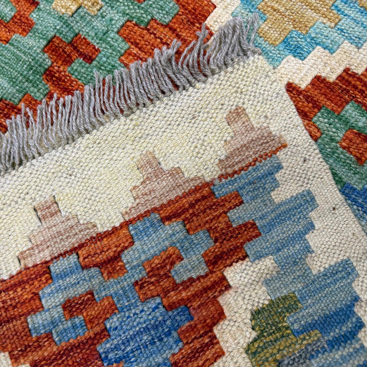 Multi Color ful Flat-Weave Wool Kilim 6' 1" x 7' 11" ft / 186 x 242 cm - No. Y39463