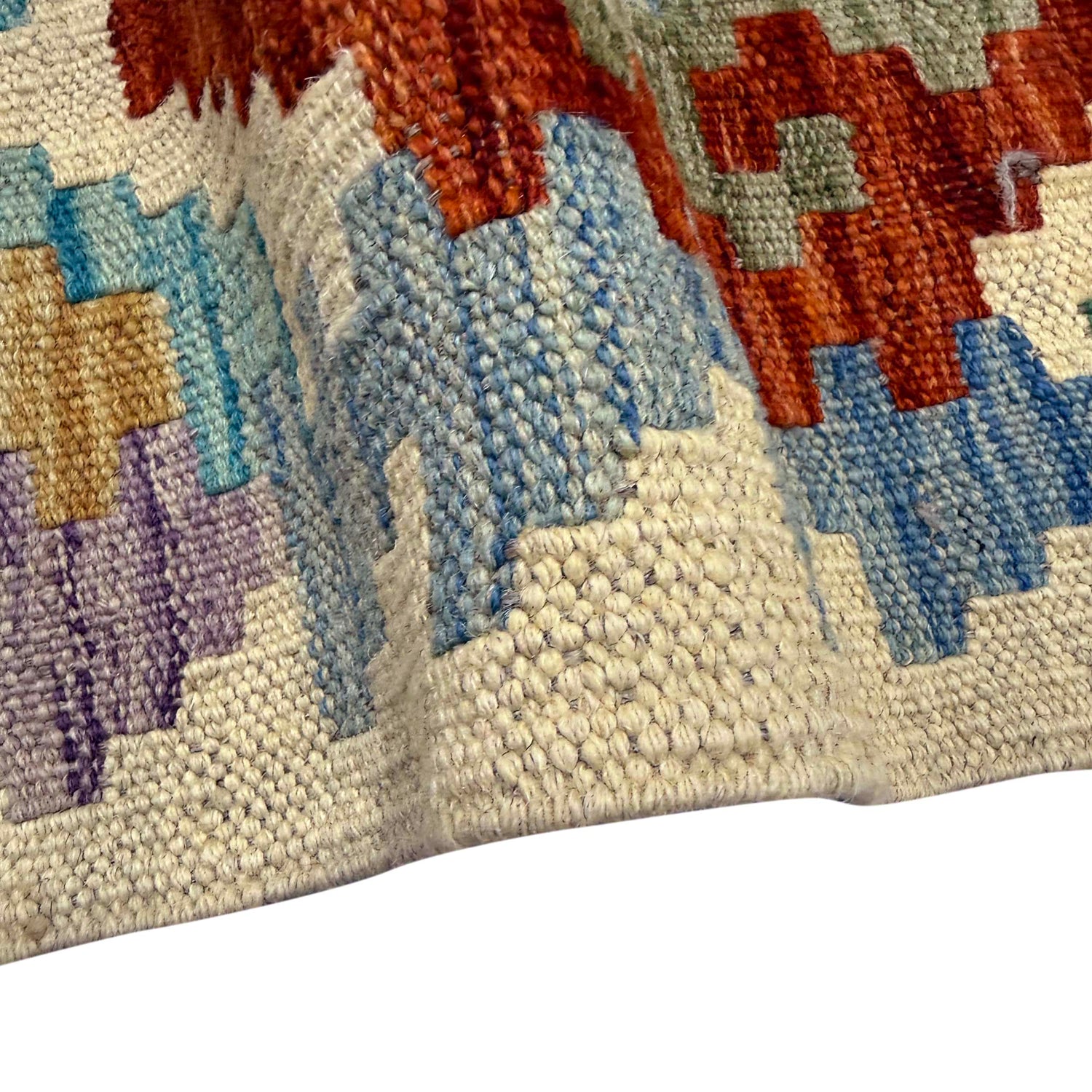 Multi Color ful Flat-Weave Wool Kilim 6' 1" x 7' 11" ft / 186 x 242 cm - No. Y39463