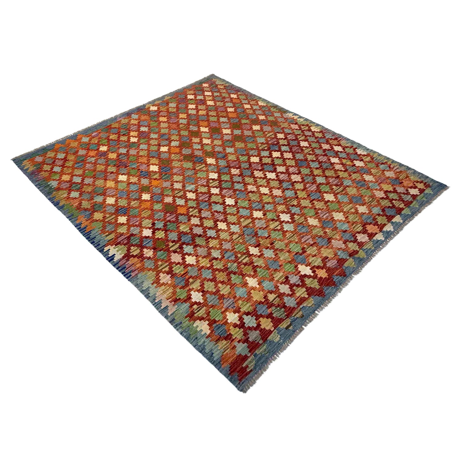 Multi Color ful Flat-Weave Wool Kilim 5' 11" x 8' 0" ft / 180 x 245 cm - No. Y39464