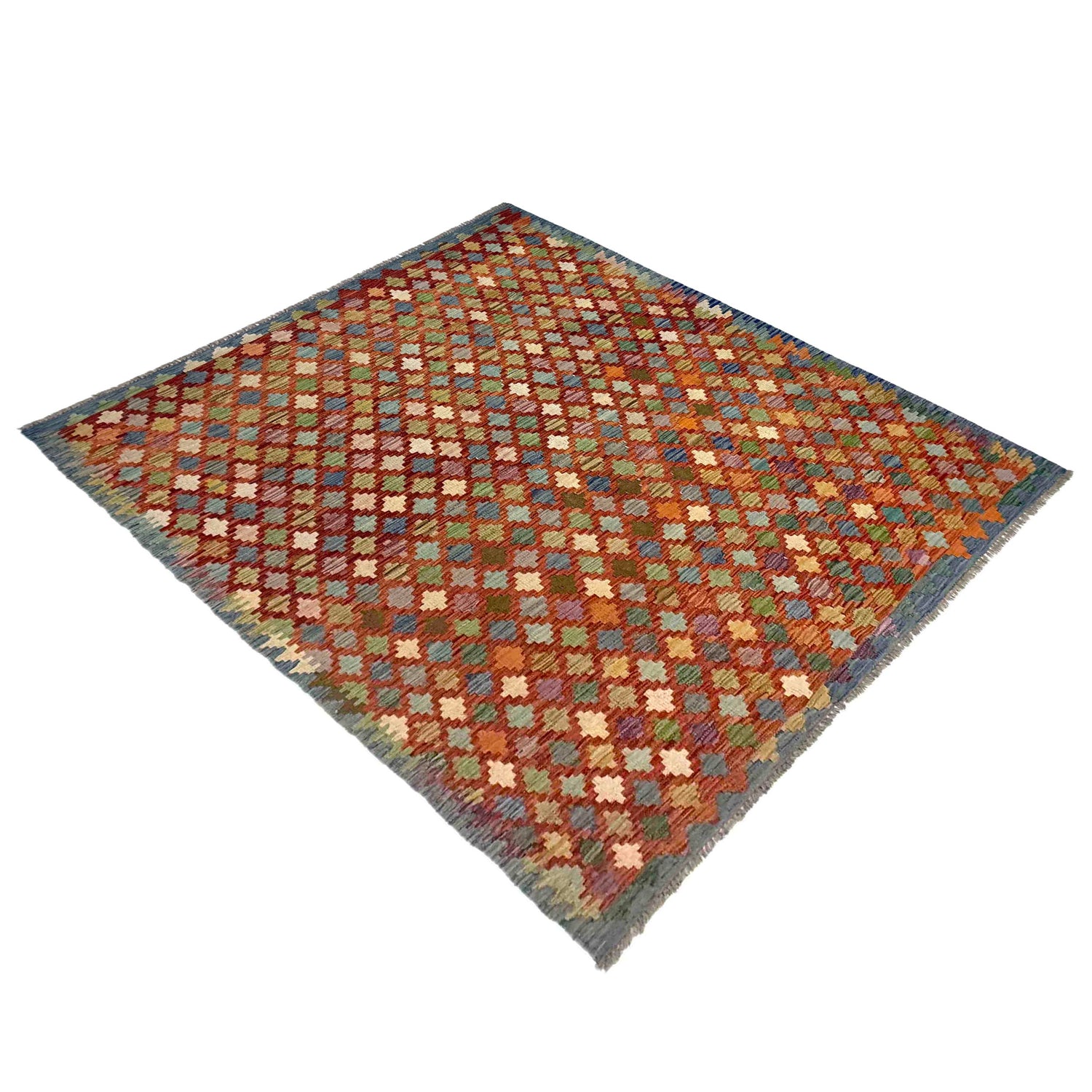 Multi Color ful Flat-Weave Wool Kilim 5' 11" x 8' 0" ft / 180 x 245 cm - No. Y39464