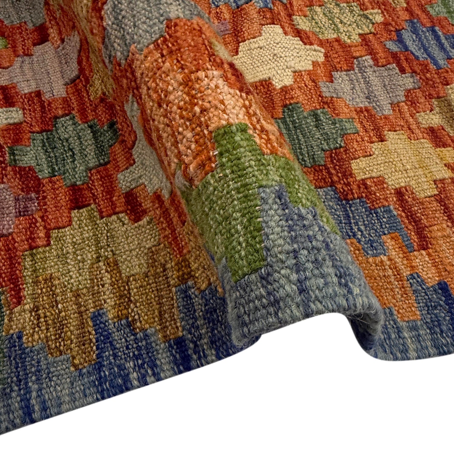 Multi Color ful Flat-Weave Wool Kilim 5' 11" x 8' 0" ft / 180 x 245 cm - No. Y39464