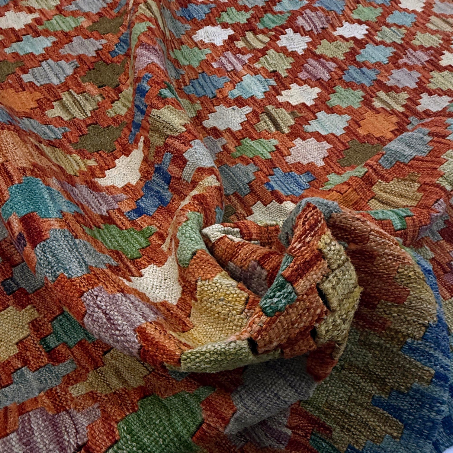 Multi Color ful Flat-Weave Wool Kilim 5' 11" x 8' 0" ft / 180 x 245 cm - No. Y39464