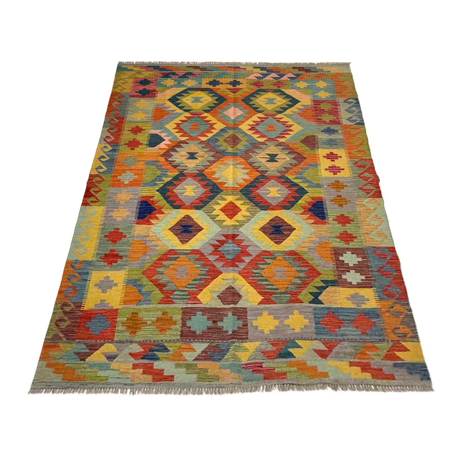 Hand Knotted Afghan Style Kilim 5' 7" x 8' 2" ft / 170 x 249 cm - No. Y39467