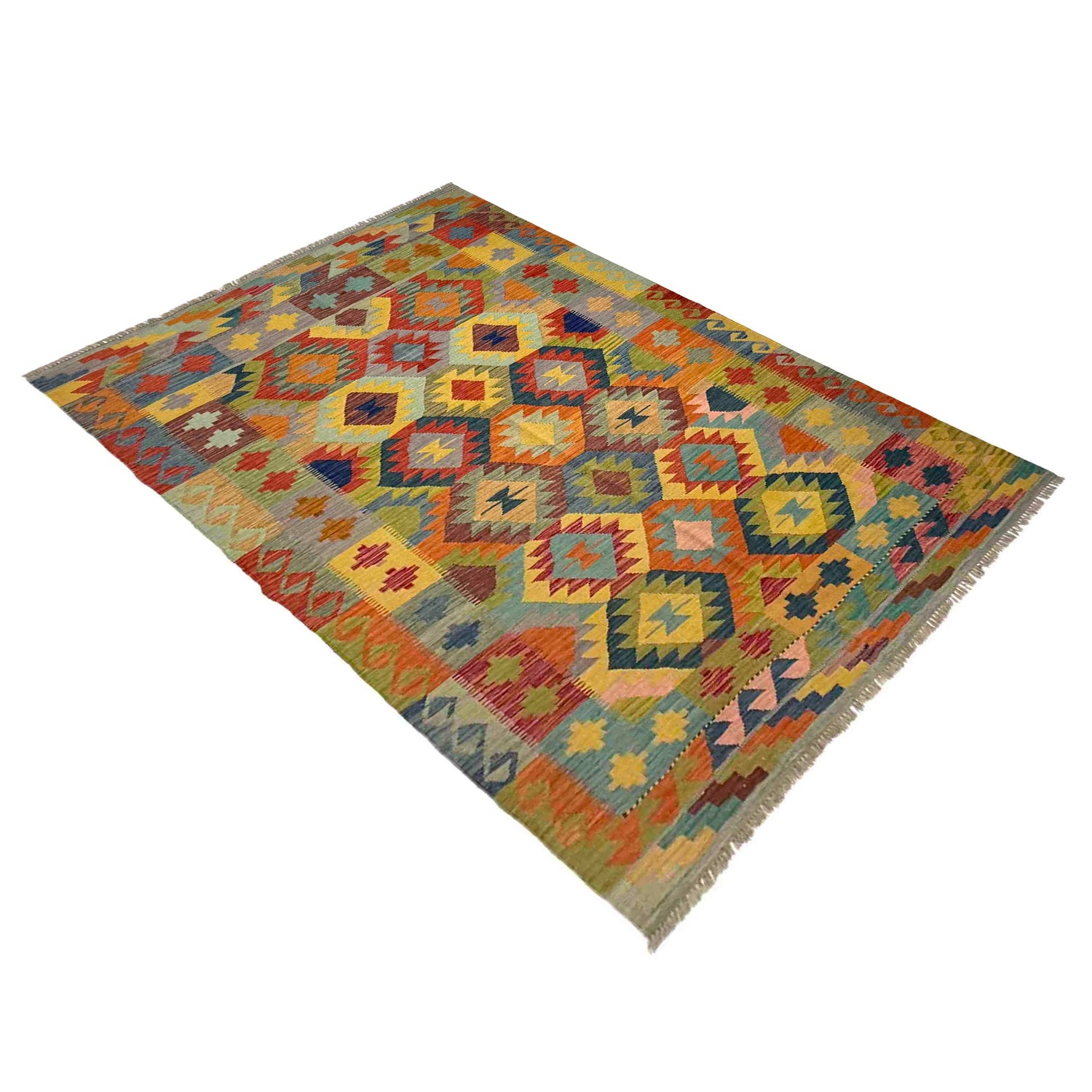 Hand Knotted Afghan Style Kilim 5' 7" x 8' 2" ft / 170 x 249 cm - No. Y39467