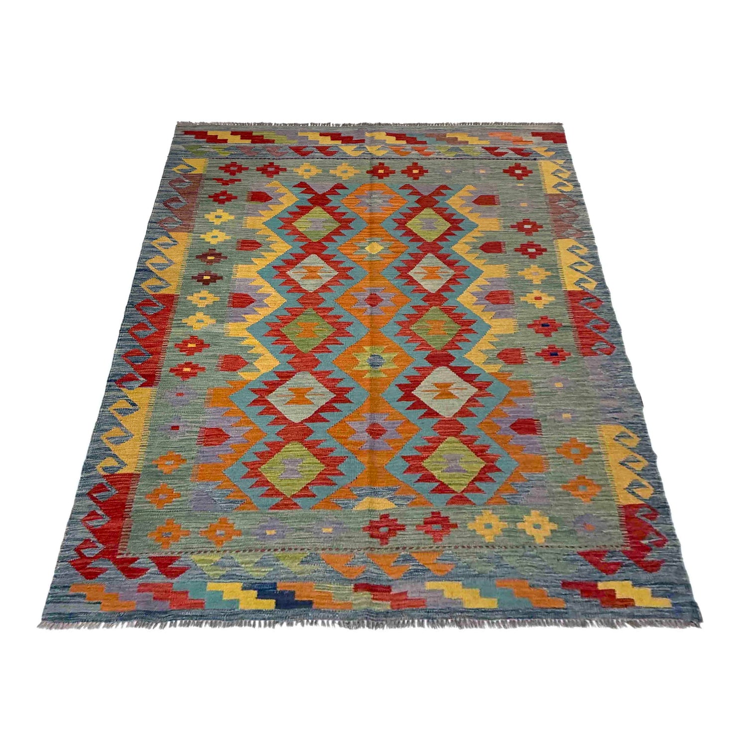 Hand Woven Wool Kelim 5' 7" x 8' 0" ft / 170 x 243 cm - No. Y39468