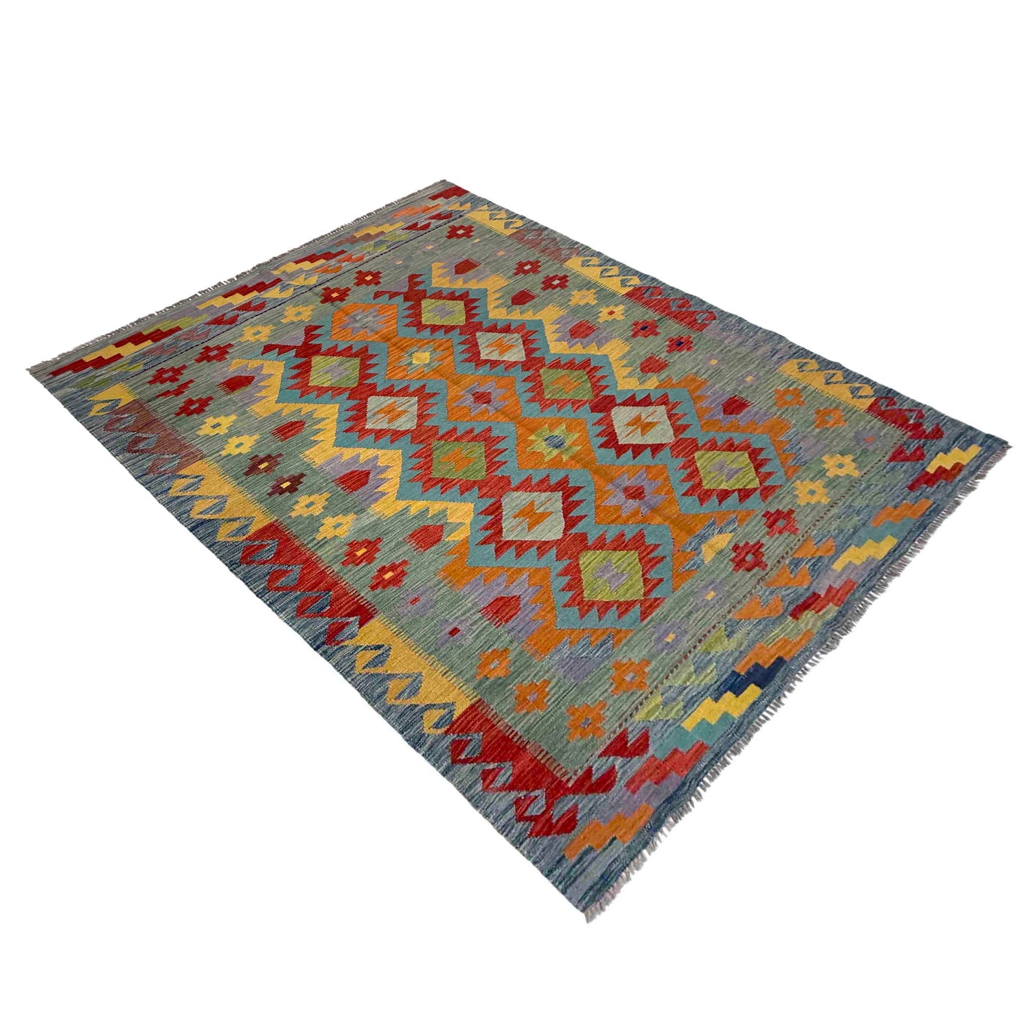 Hand Woven Wool Kelim 5' 7" x 8' 0" ft / 170 x 243 cm - No. Y39468