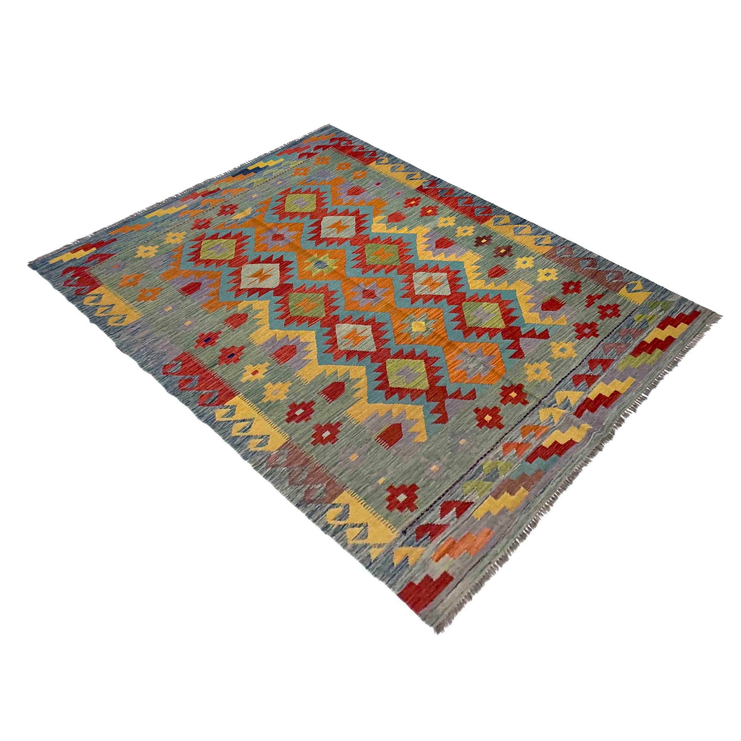 Hand Woven Wool Kelim 5' 7" x 8' 0" ft / 170 x 243 cm - No. Y39468