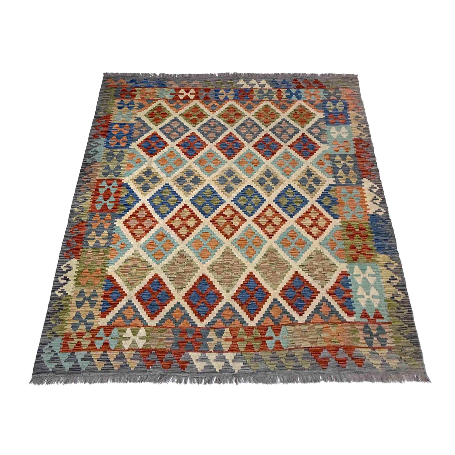 Handmade Afghan Vegetable Kilim 6' 3" x 7' 7" ft / 190 x 230 cm - No. Y39474