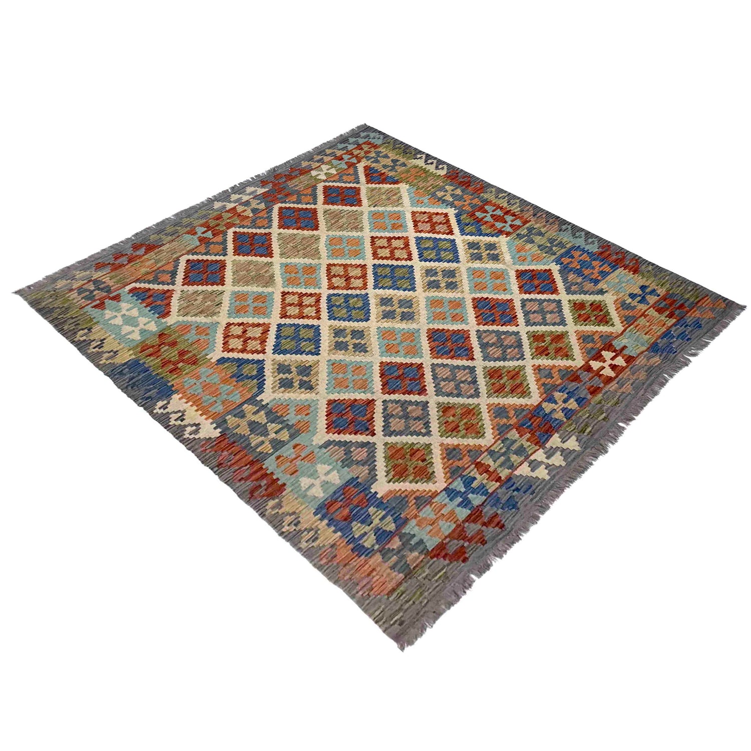 Handmade Afghan Vegetable Kilim 6' 3" x 7' 7" ft / 190 x 230 cm - No. Y39474
