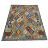 Multi Color ful Flat-Weave Wool Kilim 5' 8" x 8' 5" ft / 173 x 257 cm - No. Y39476