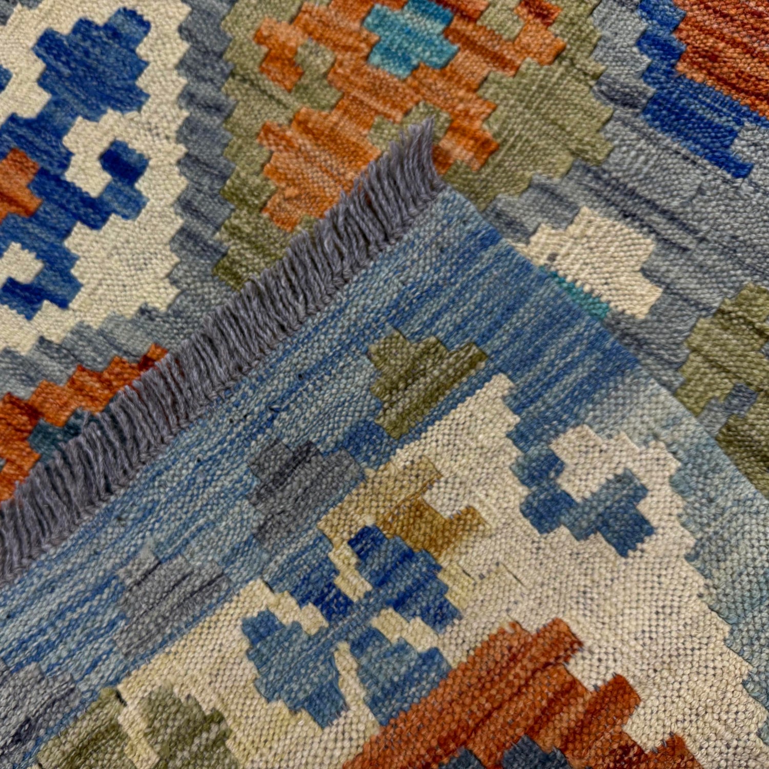 Multi Color ful Flat-Weave Wool Kilim 5' 8" x 8' 5" ft / 173 x 257 cm - No. Y39476