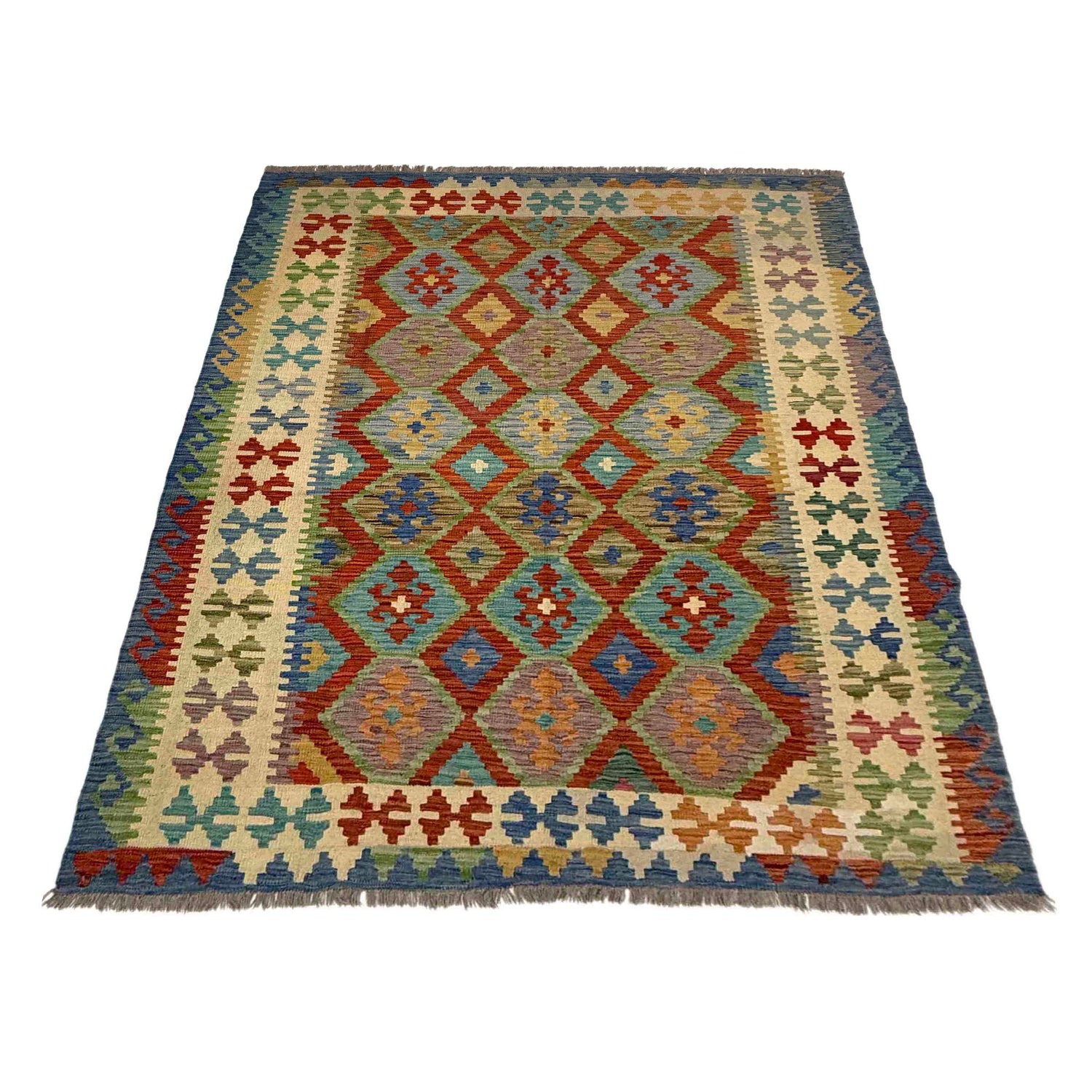 Hand Knotted Afghan Style Kilim 5' 11" x 8' 0" ft / 180 x 243 cm - No. Y39479