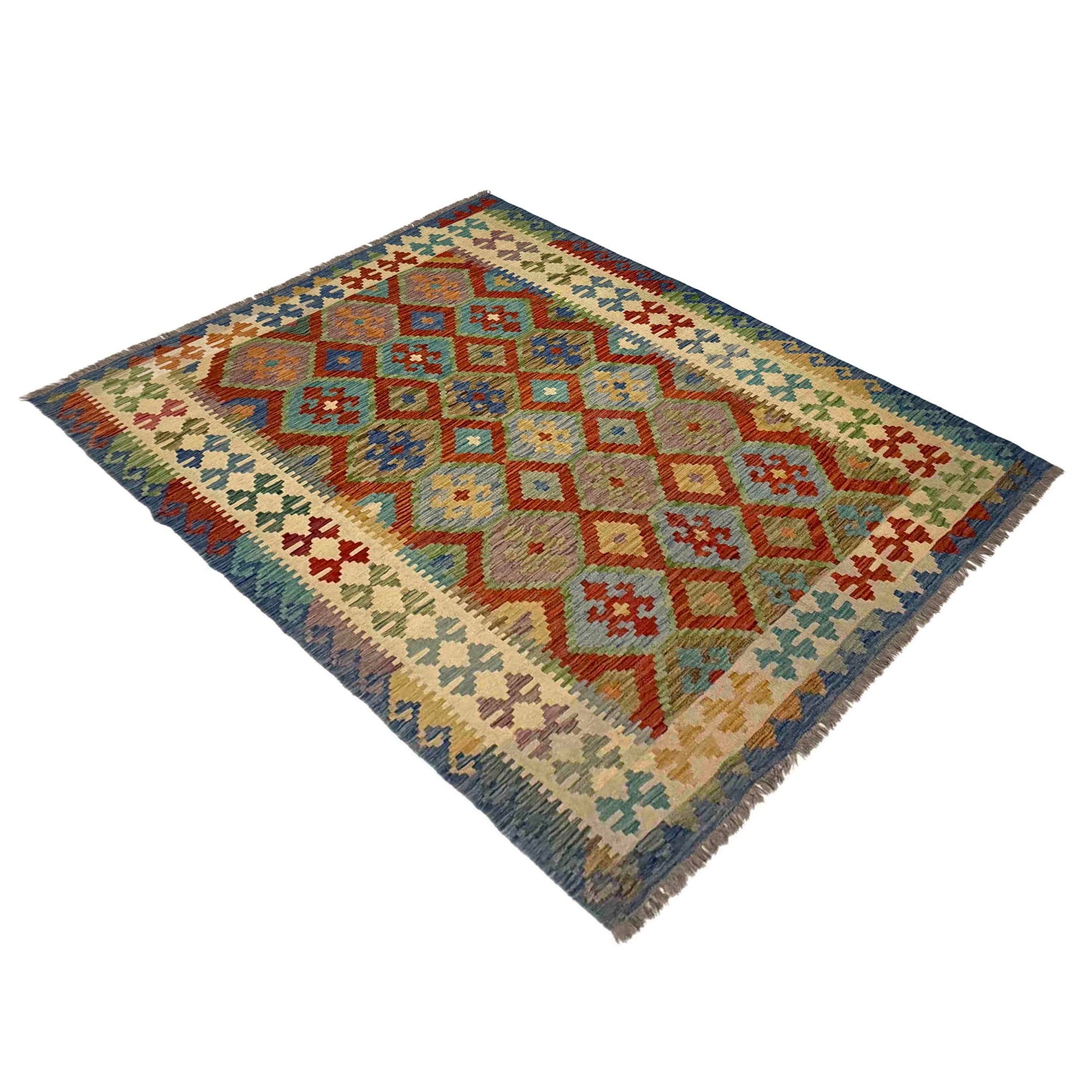 Hand Knotted Afghan Style Kilim 5' 11" x 8' 0" ft / 180 x 243 cm - No. Y39479