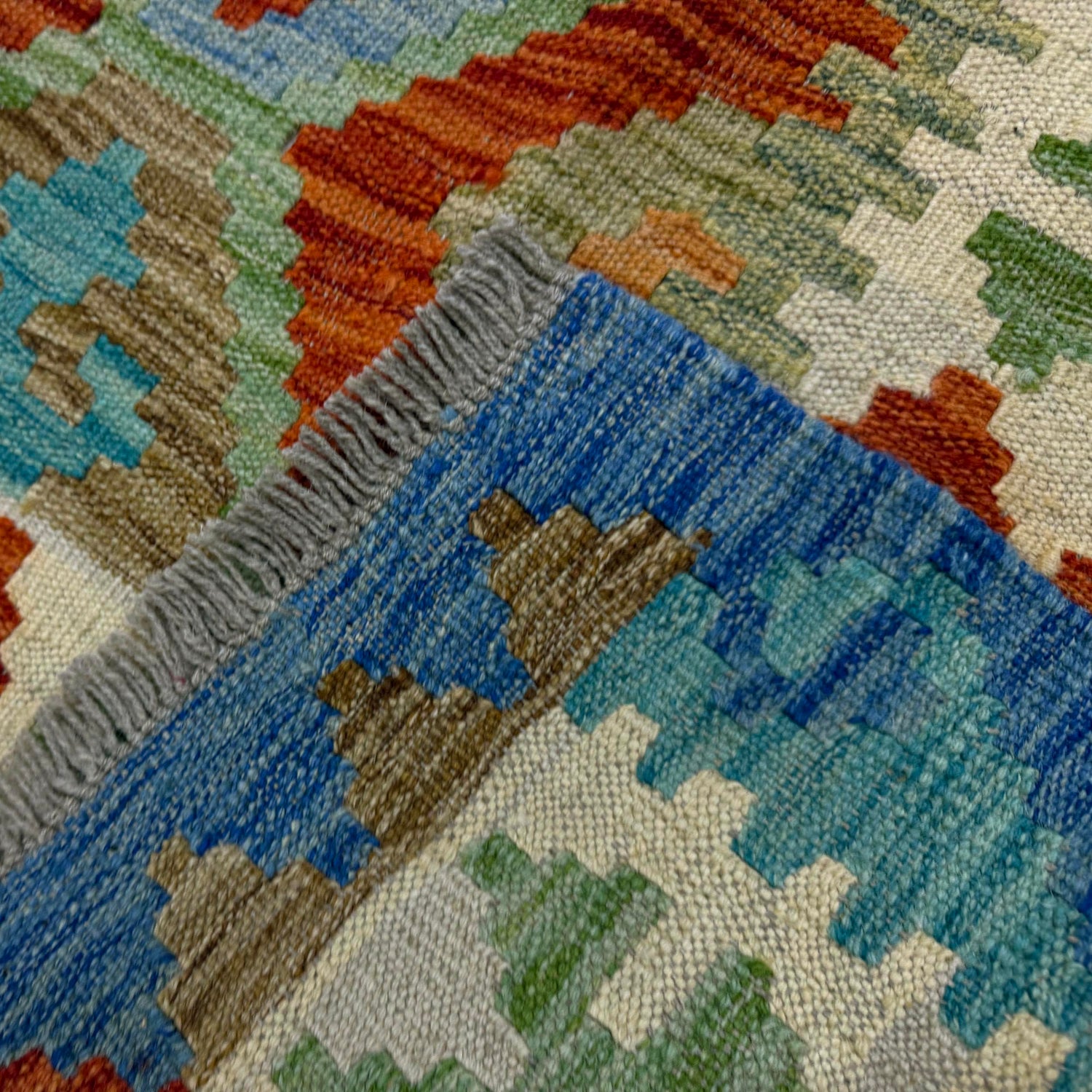 Hand Knotted Afghan Style Kilim 5' 11" x 8' 0" ft / 180 x 243 cm - No. Y39479