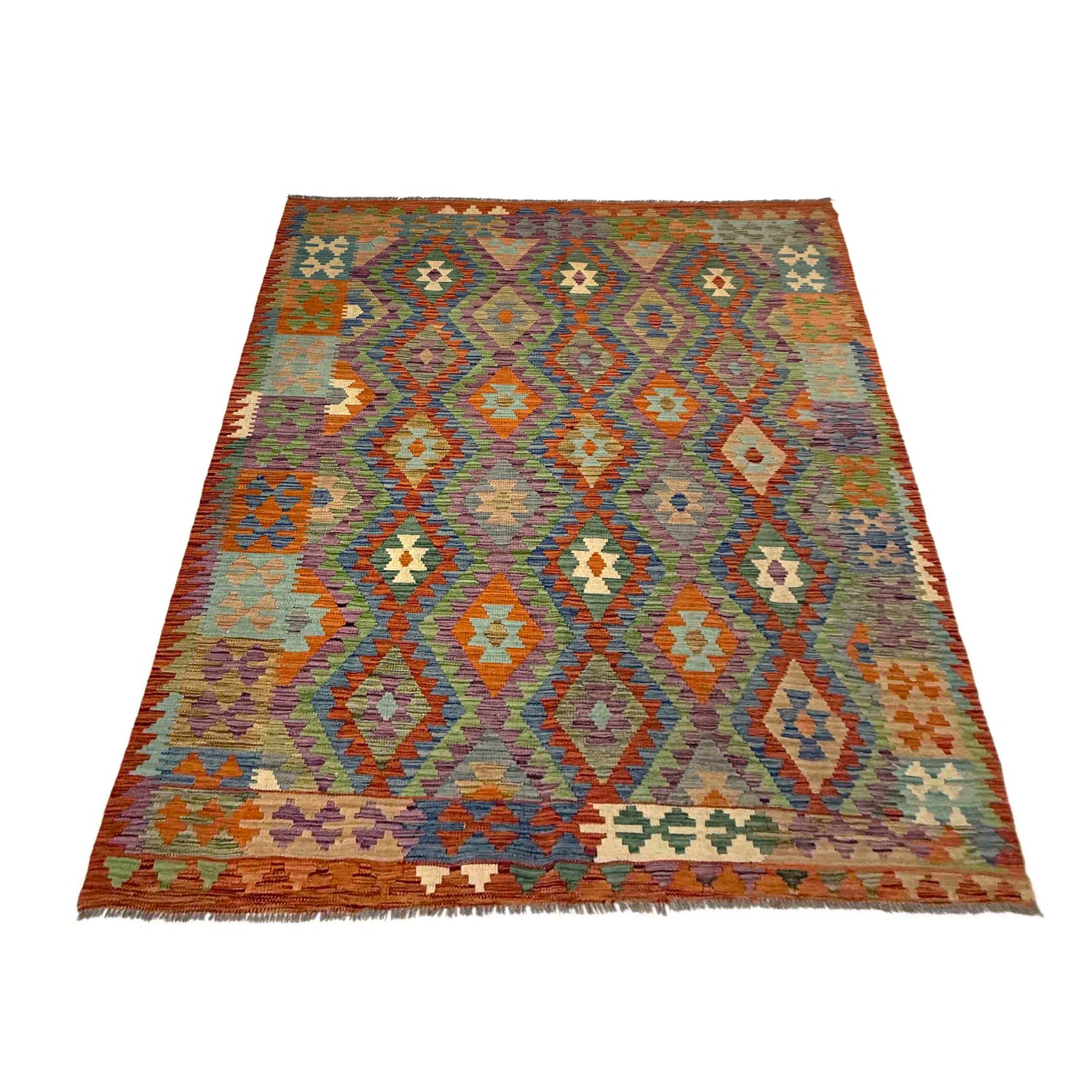 Hand Woven Wool Kelim 5' 9" x 8' 1" ft / 176 x 246 cm - No. Y39480