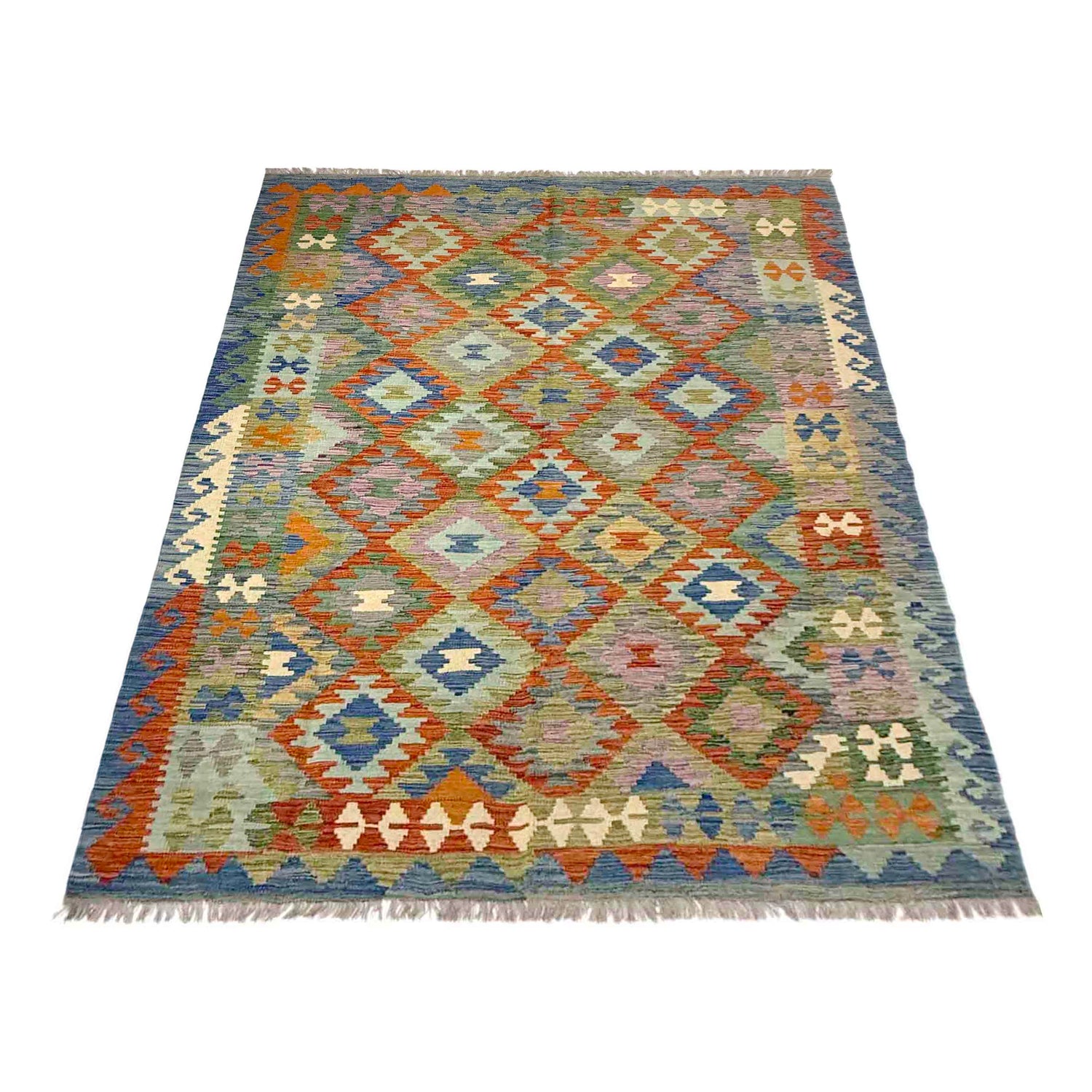 Handmade Turkish Design Wool Kilim 5' 8" x 7' 11" ft / 172 x 242 cm - No. Y39481