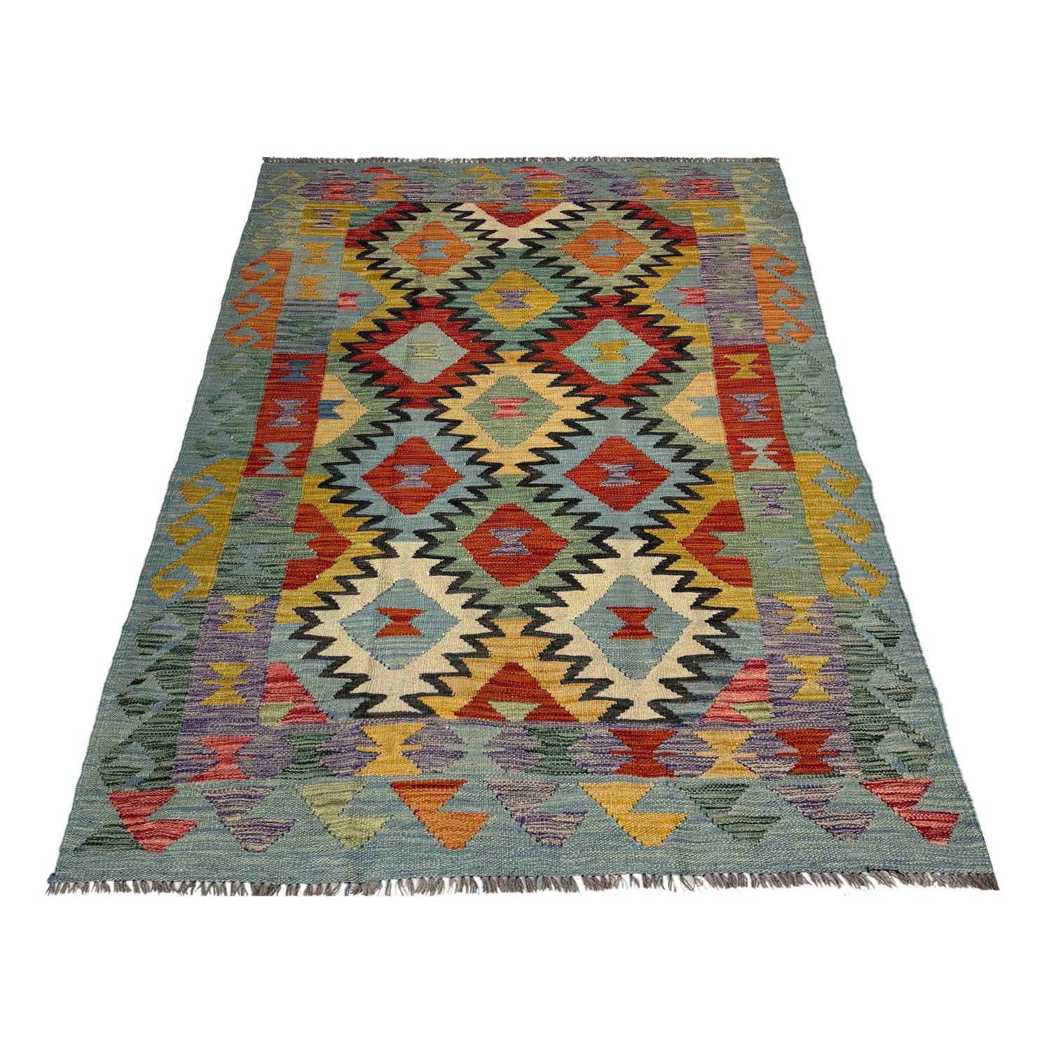 Hand Knotted Flatweave Kilim 4' 4" x 6' 8" ft / 131 x 204 cm - No. Y39483