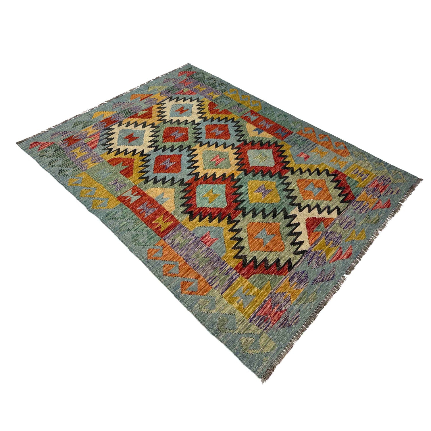 Hand Knotted Flatweave Kilim 4' 4" x 6' 8" ft / 131 x 204 cm - No. Y39483