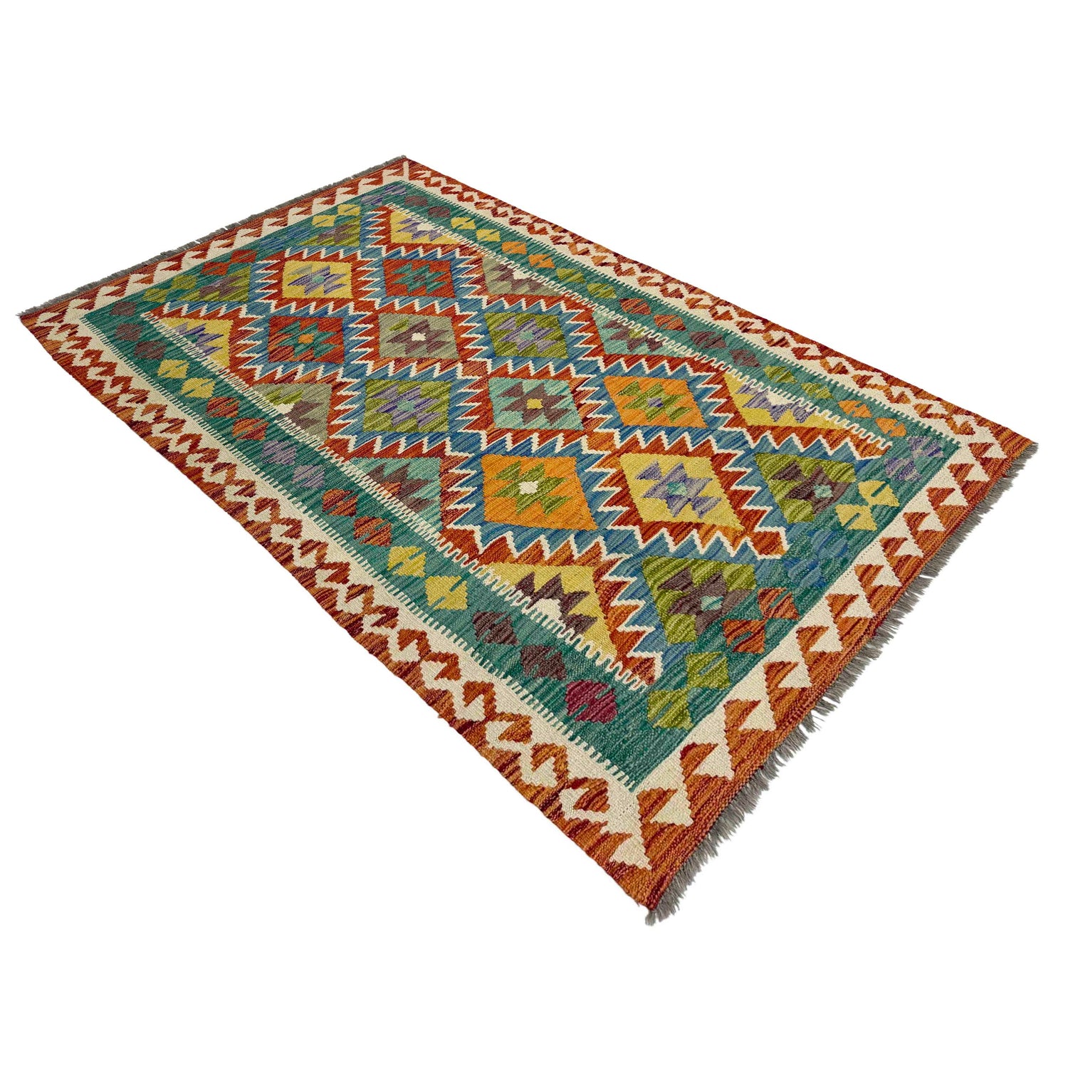 Handmade Afghan Vegetable Kilim 4' 1" x 6' 5" ft / 125 x 196 cm - No. Y39484